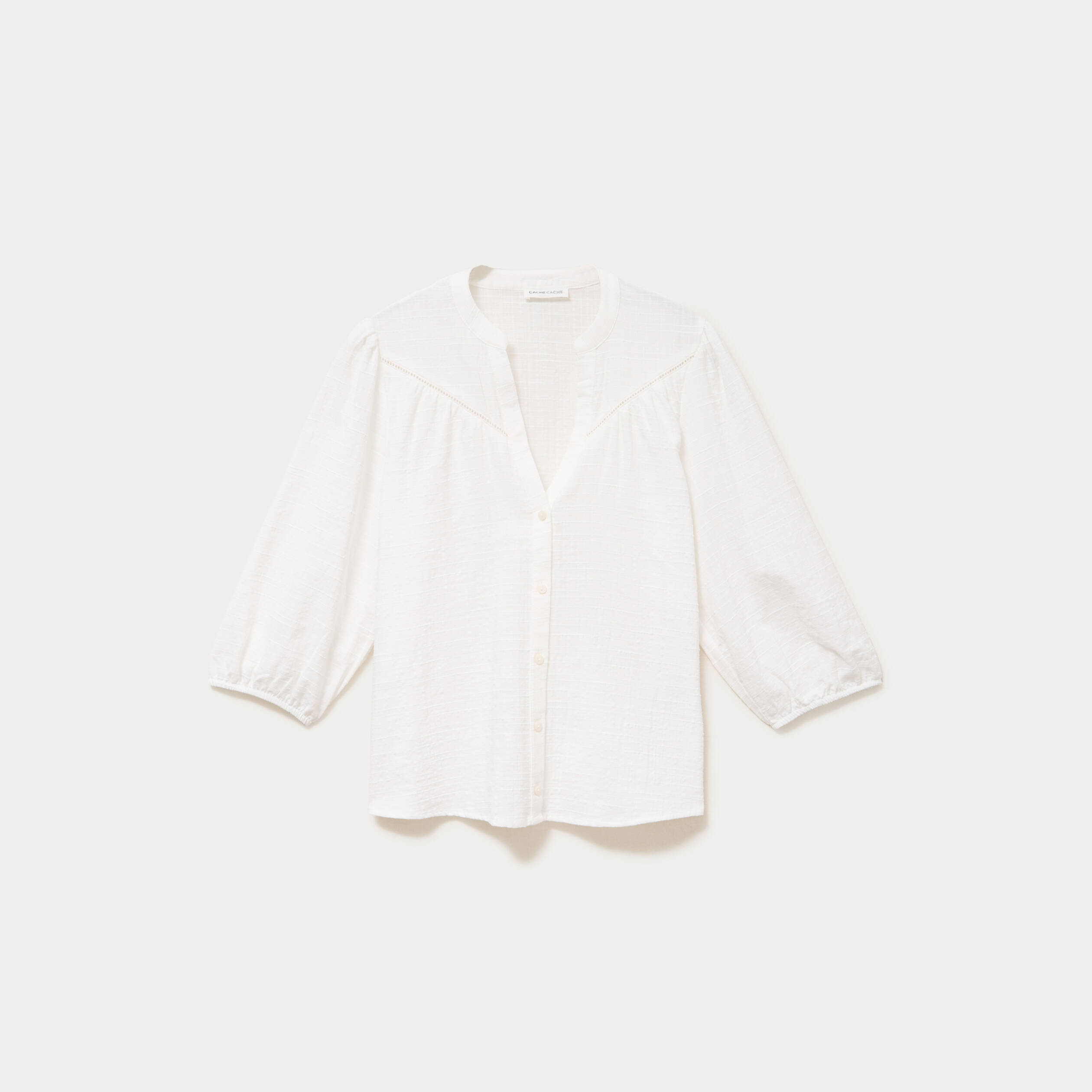 Blouse ample col v manches 3/4 ecru femme