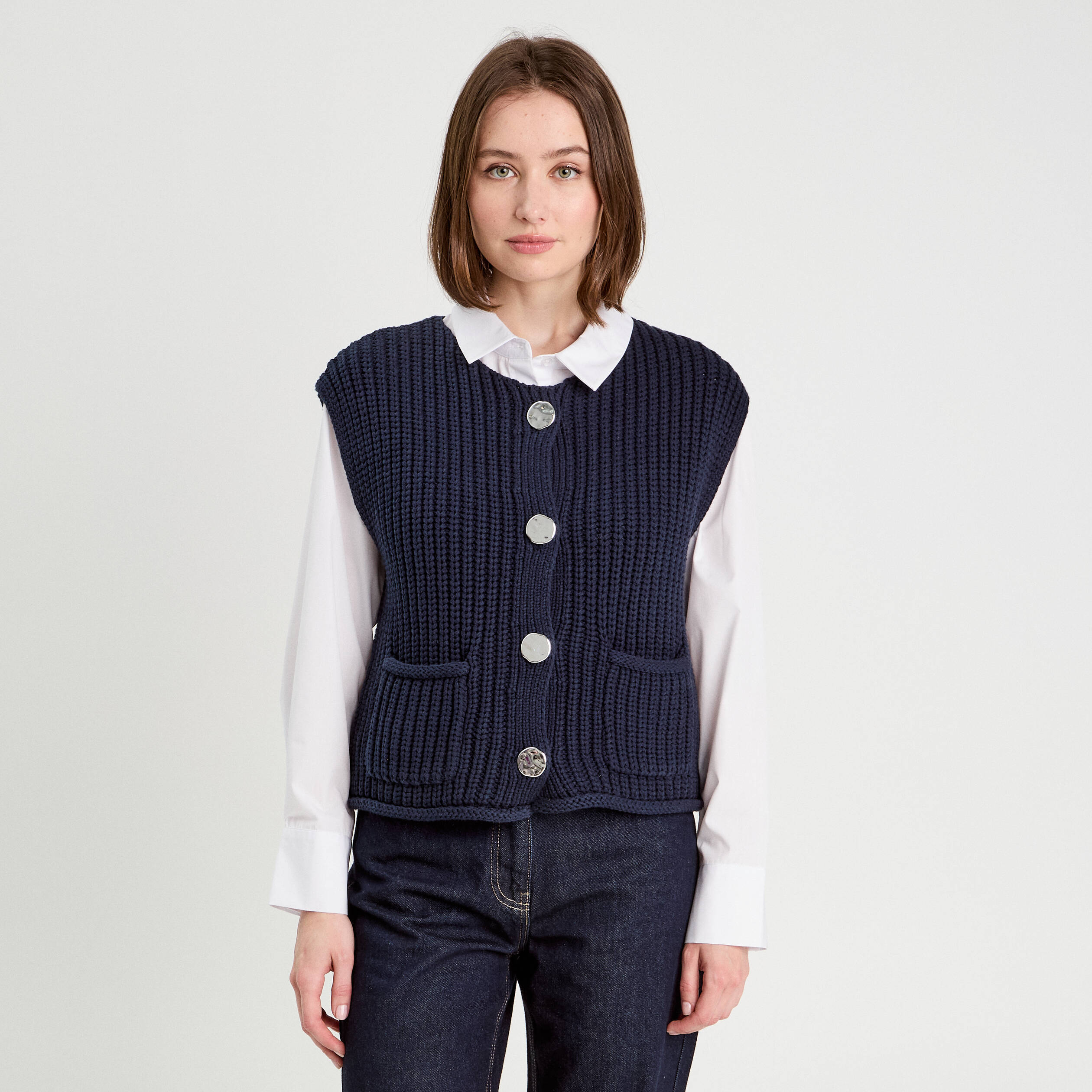 Gilet sans manches bleu marine femme