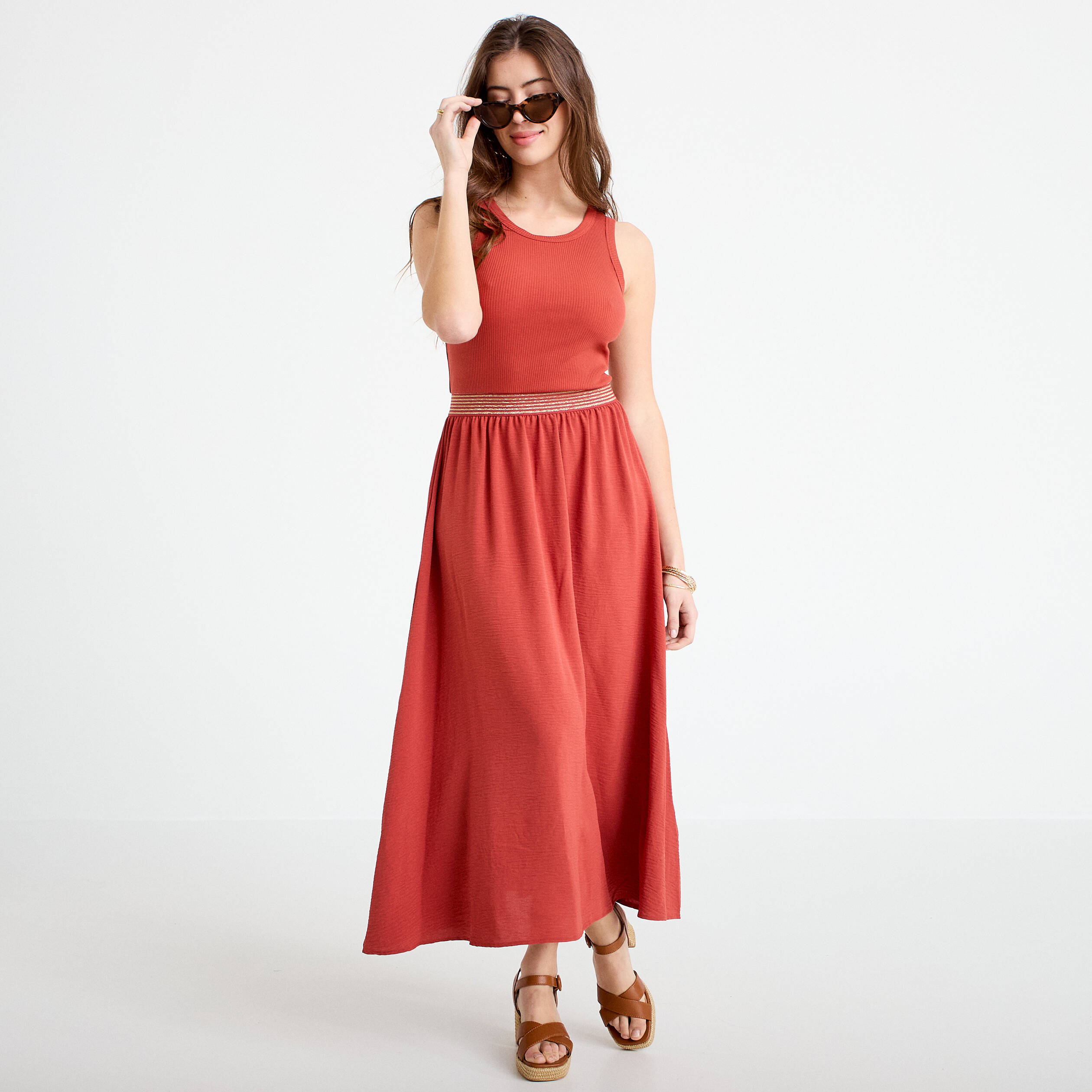 Robe longue effet 2-en-1 vieux rose femme