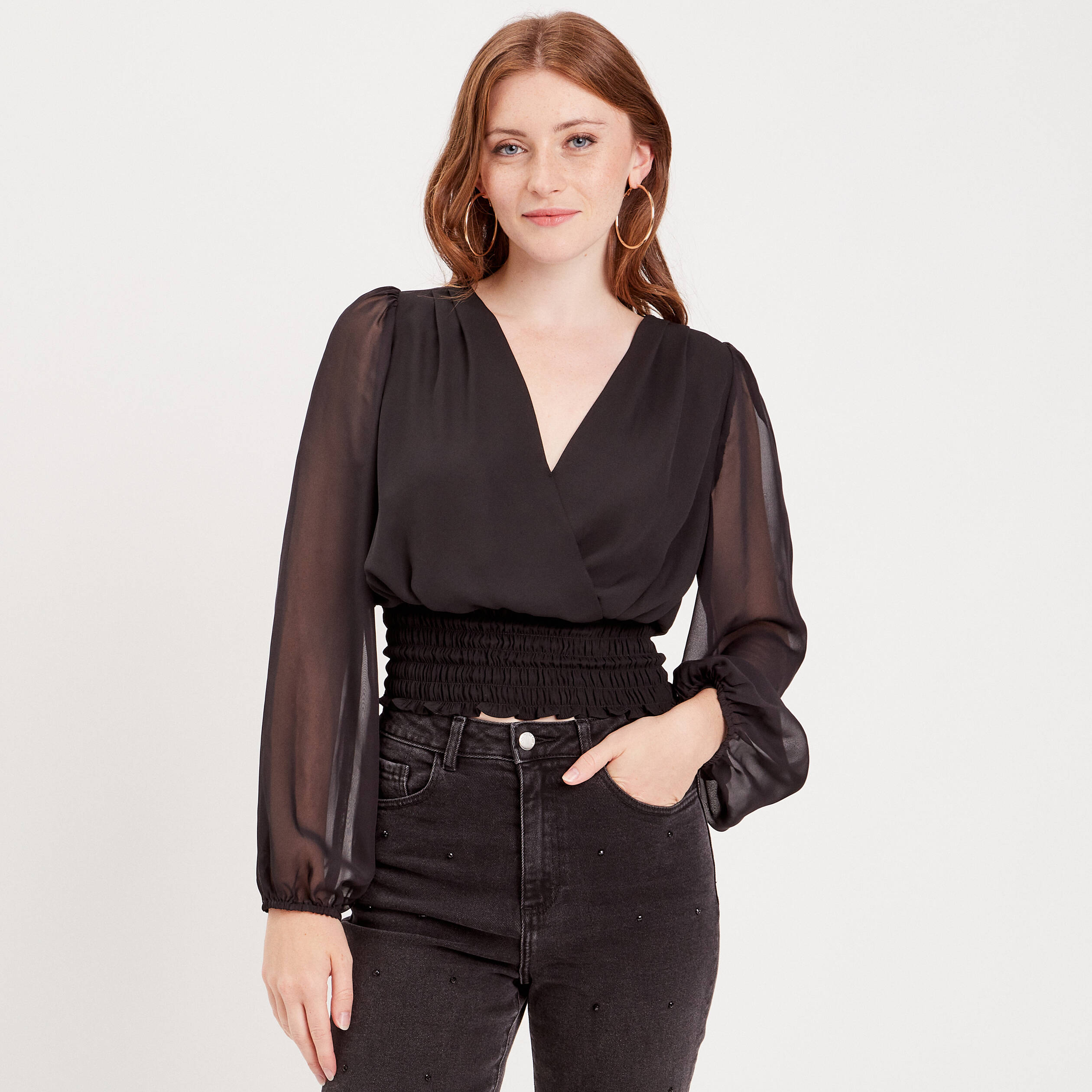 Blouse manches longues noir femme Vibs