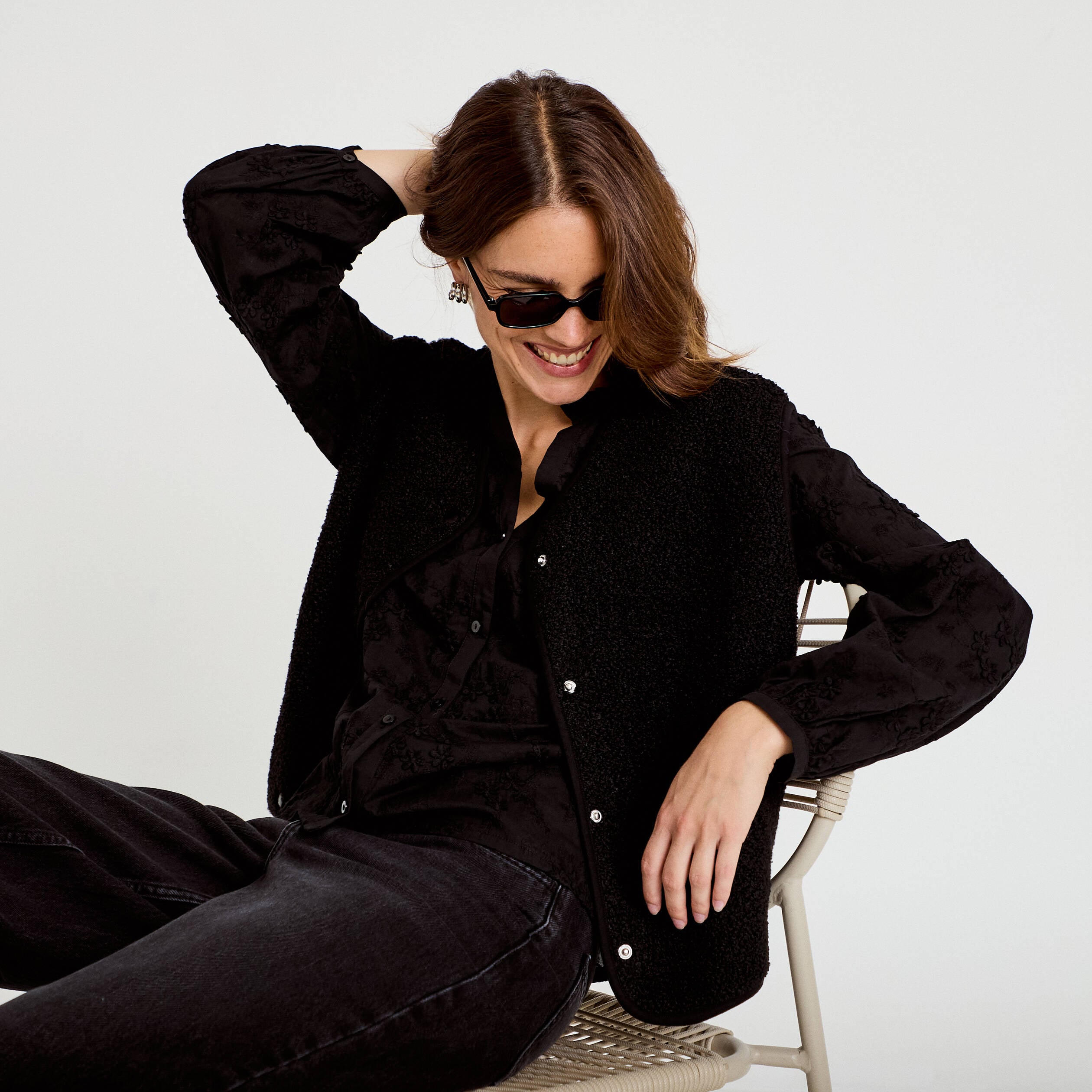 Gilet sans manches effet polaire noir femme