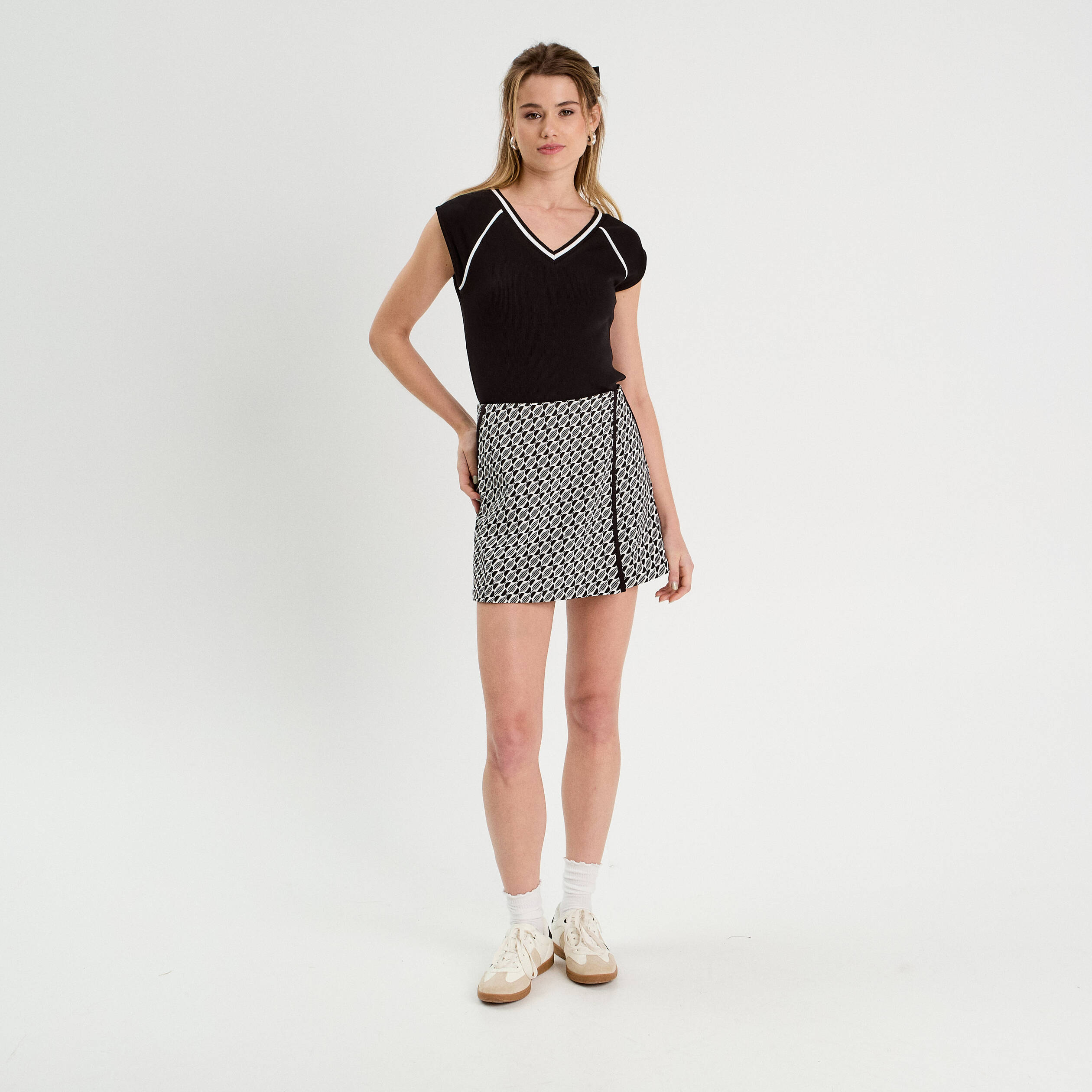 jupe short droite stretch noir femme Jupe-short droite stretch noir femme