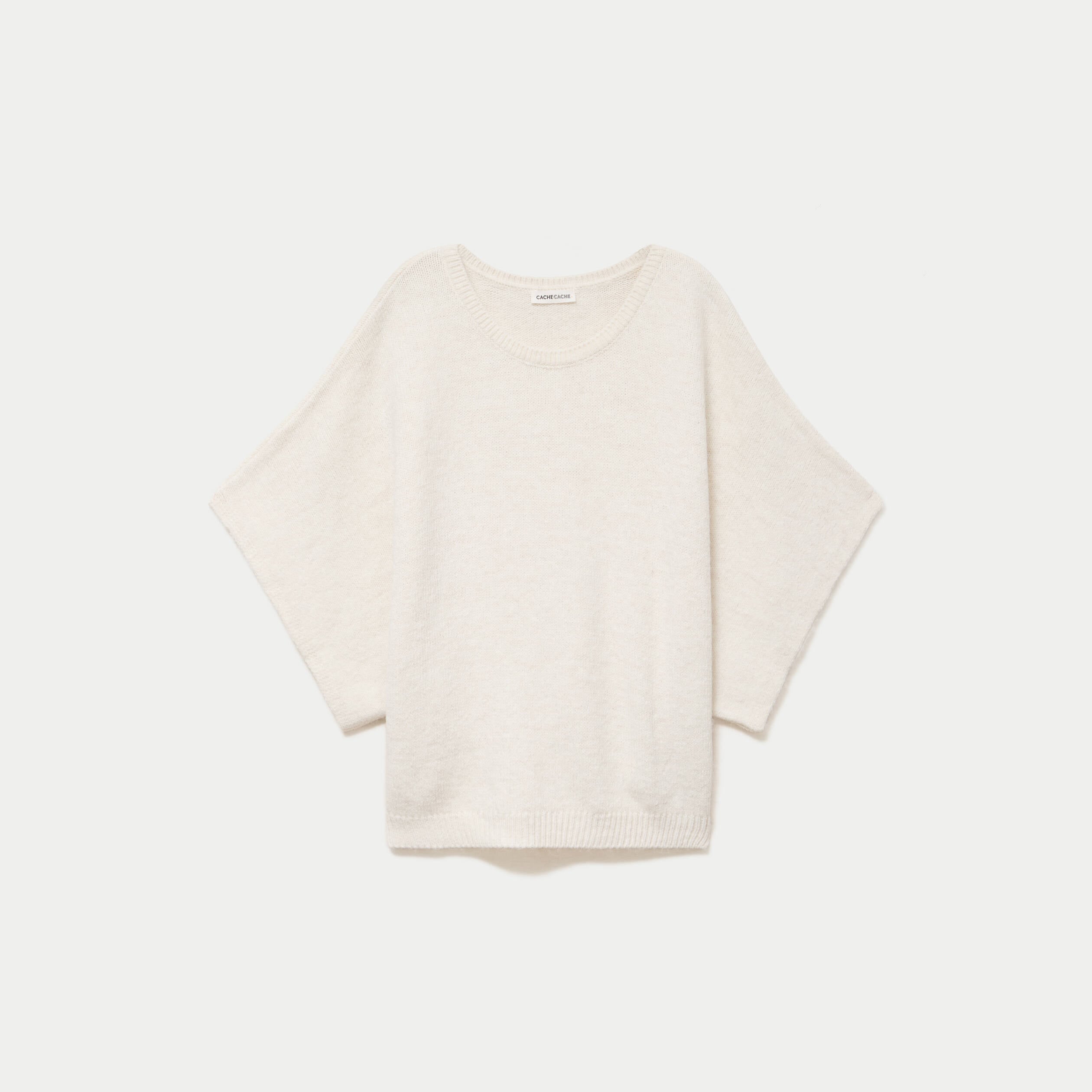 Pull oversize col rond manches courtes ecru femme