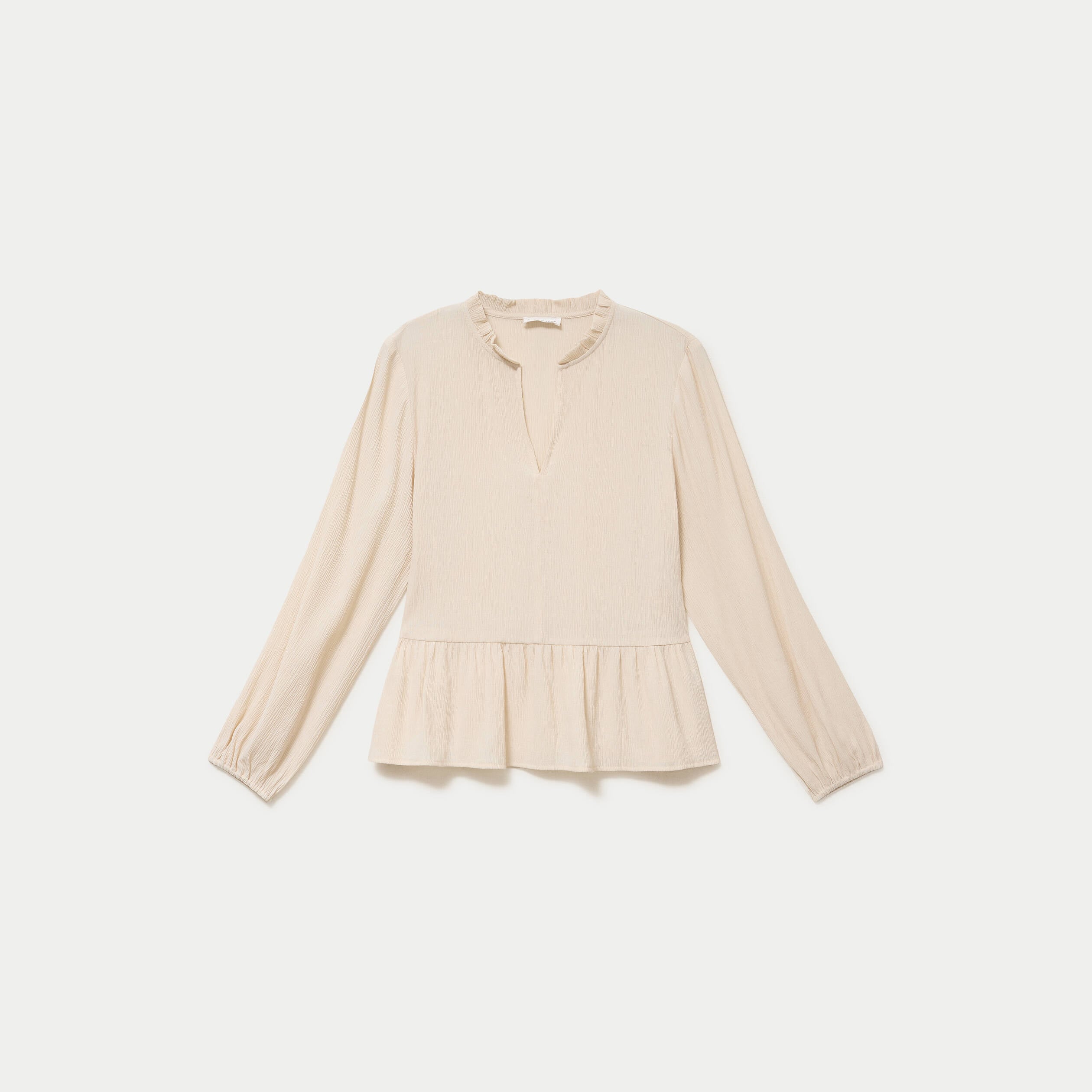 Blouse ample col v manches longues beige femme