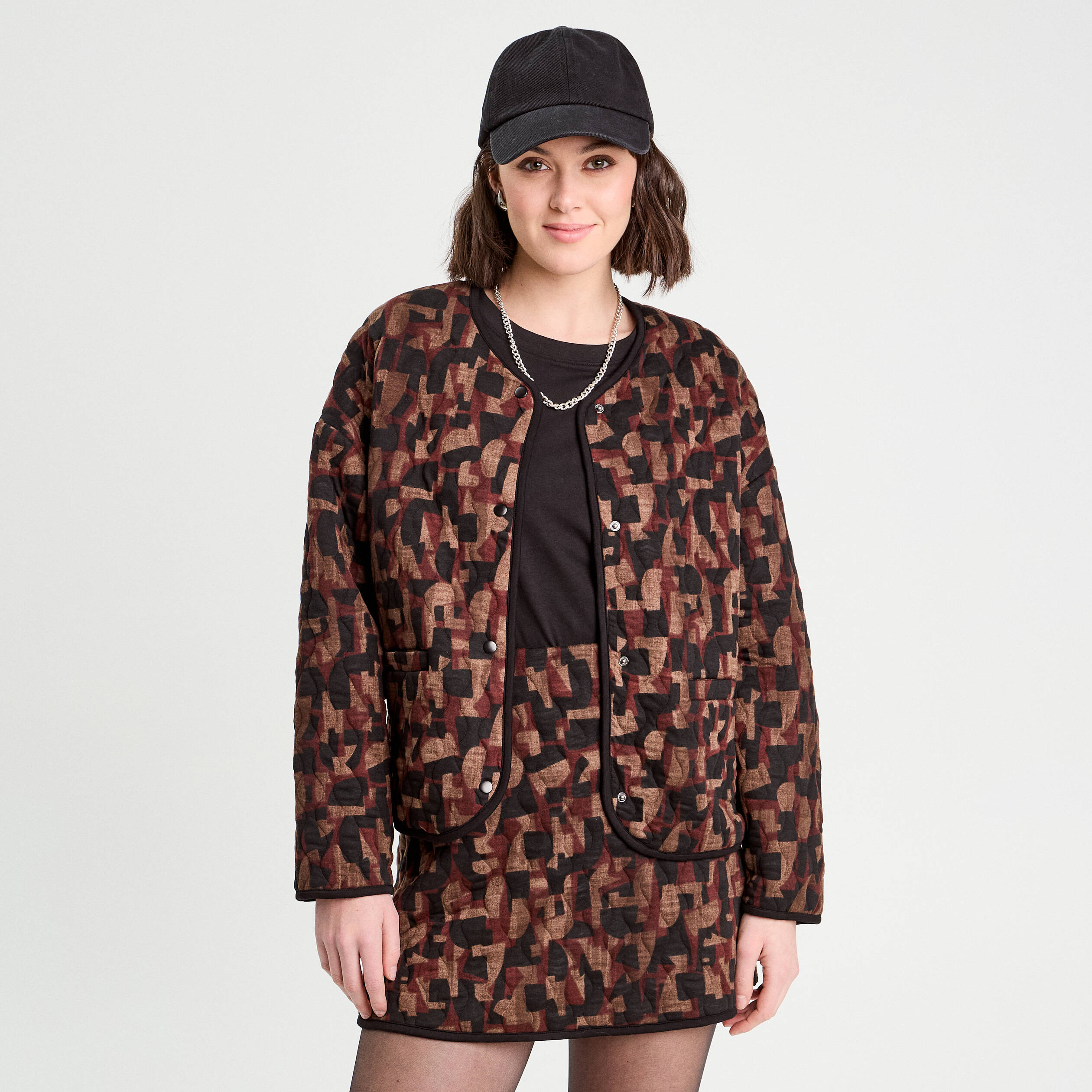 Veste matelass&eacute;e marron cognac femme
