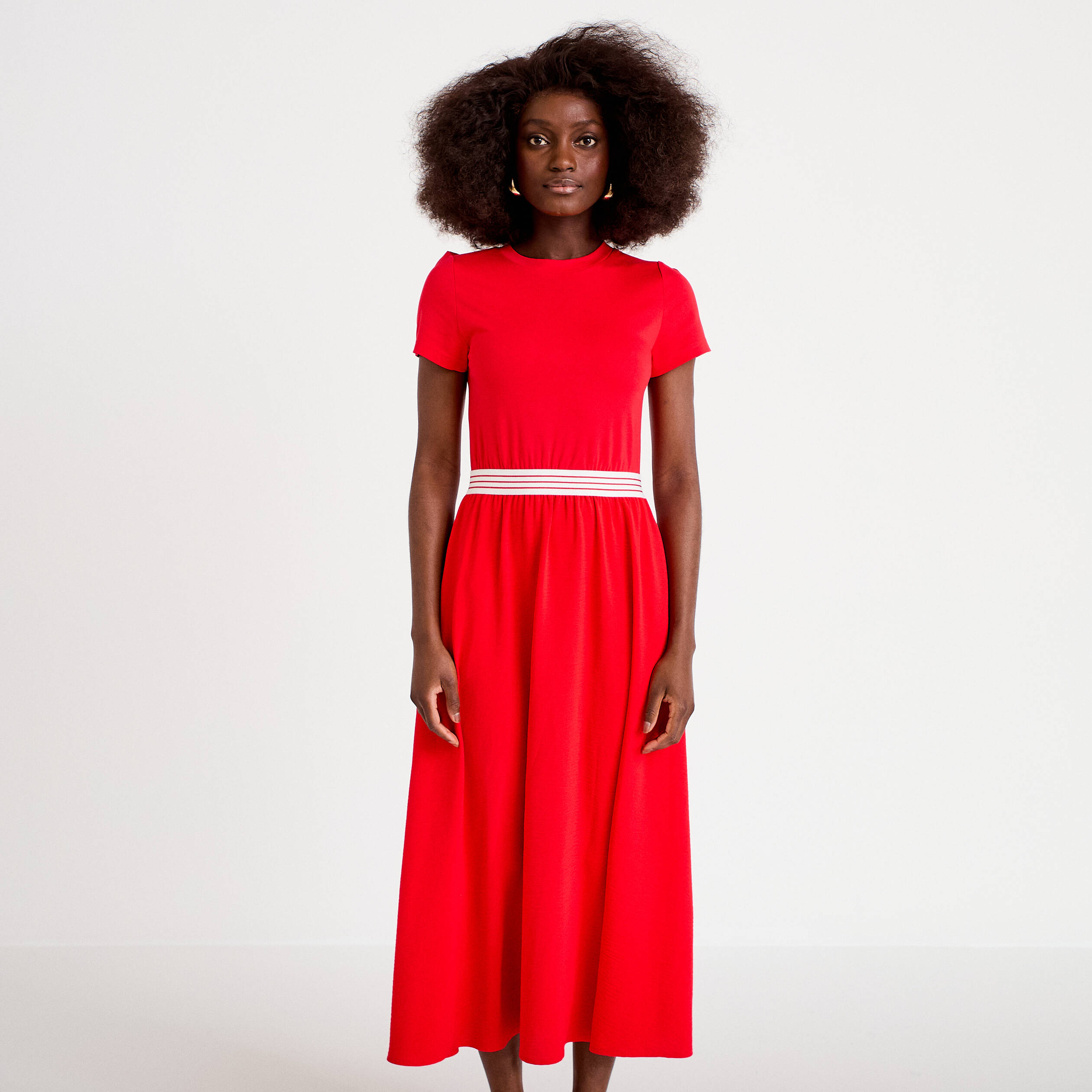 Robe longue &eacute;vas&eacute;e bi-mati&egrave;re rouge femme