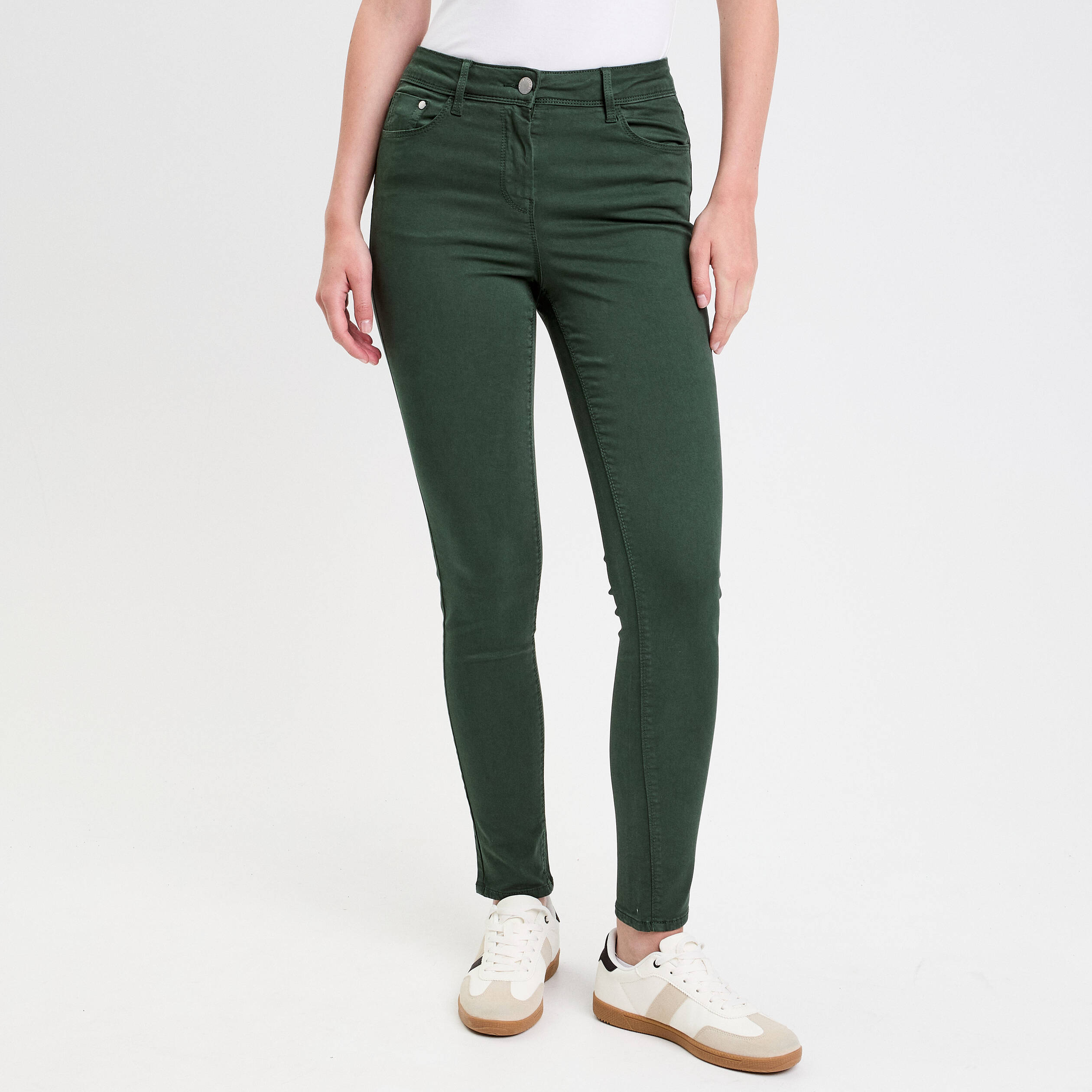 Jeans slim 5 poches vert foncé femme