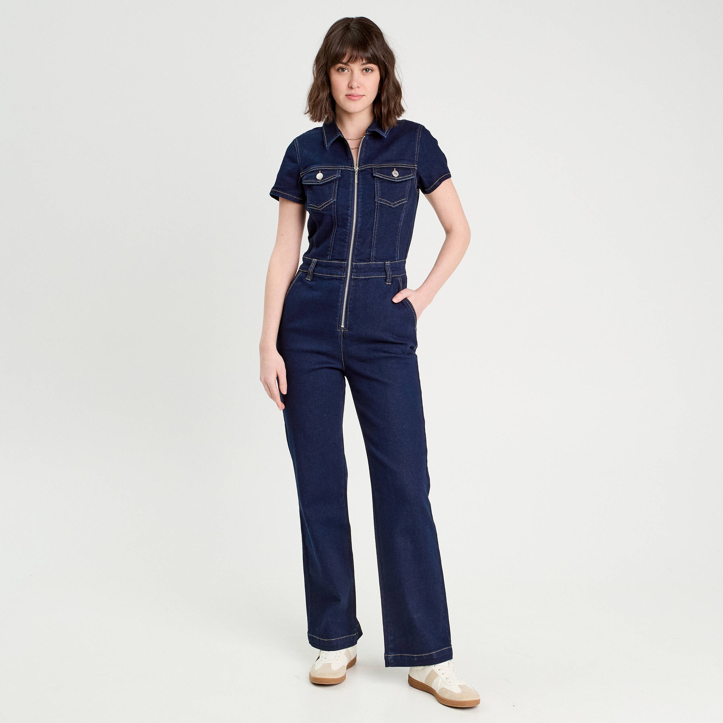 Combinaison pantalon en jean denim brut femme
