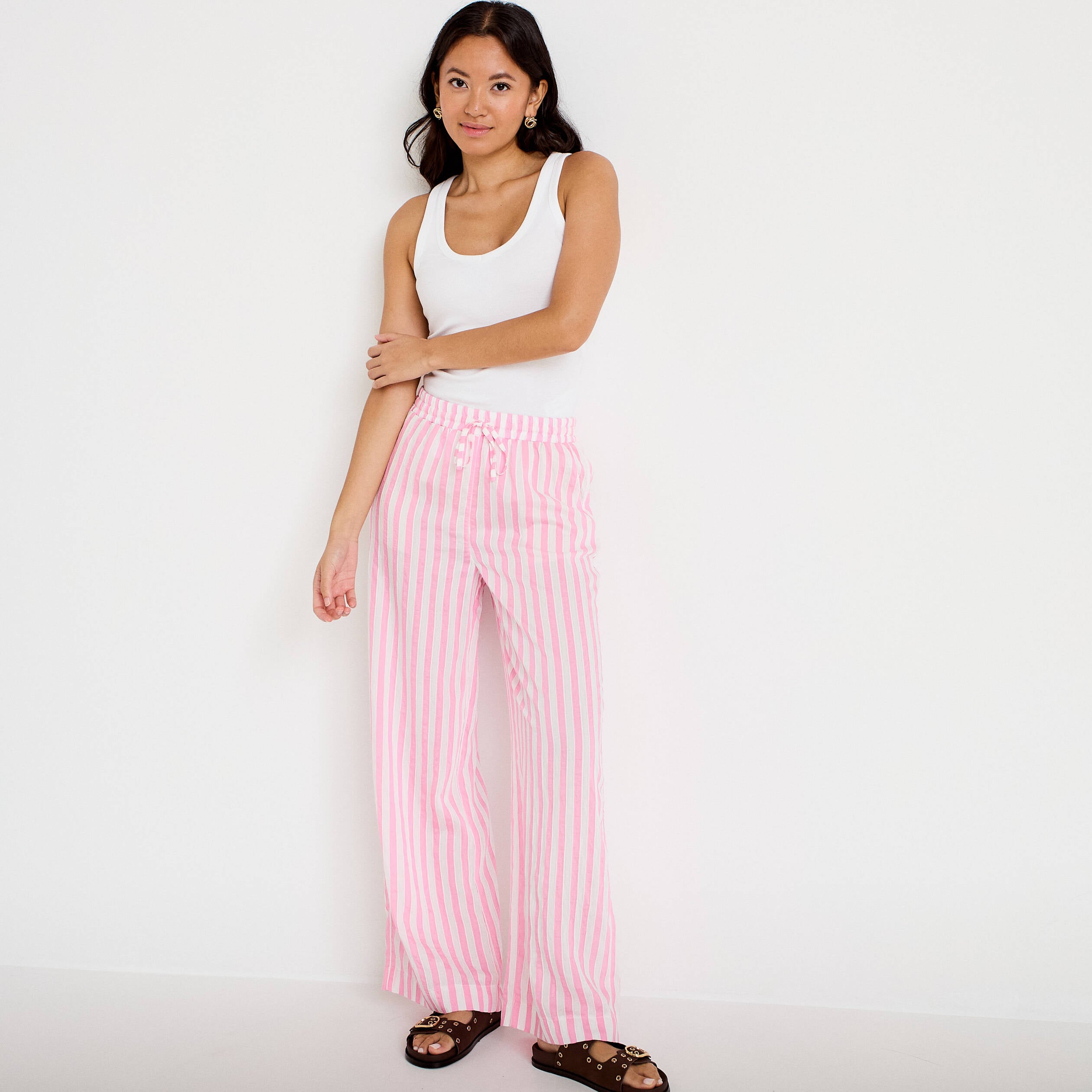 Pantalon large fluide taille standard rose femme