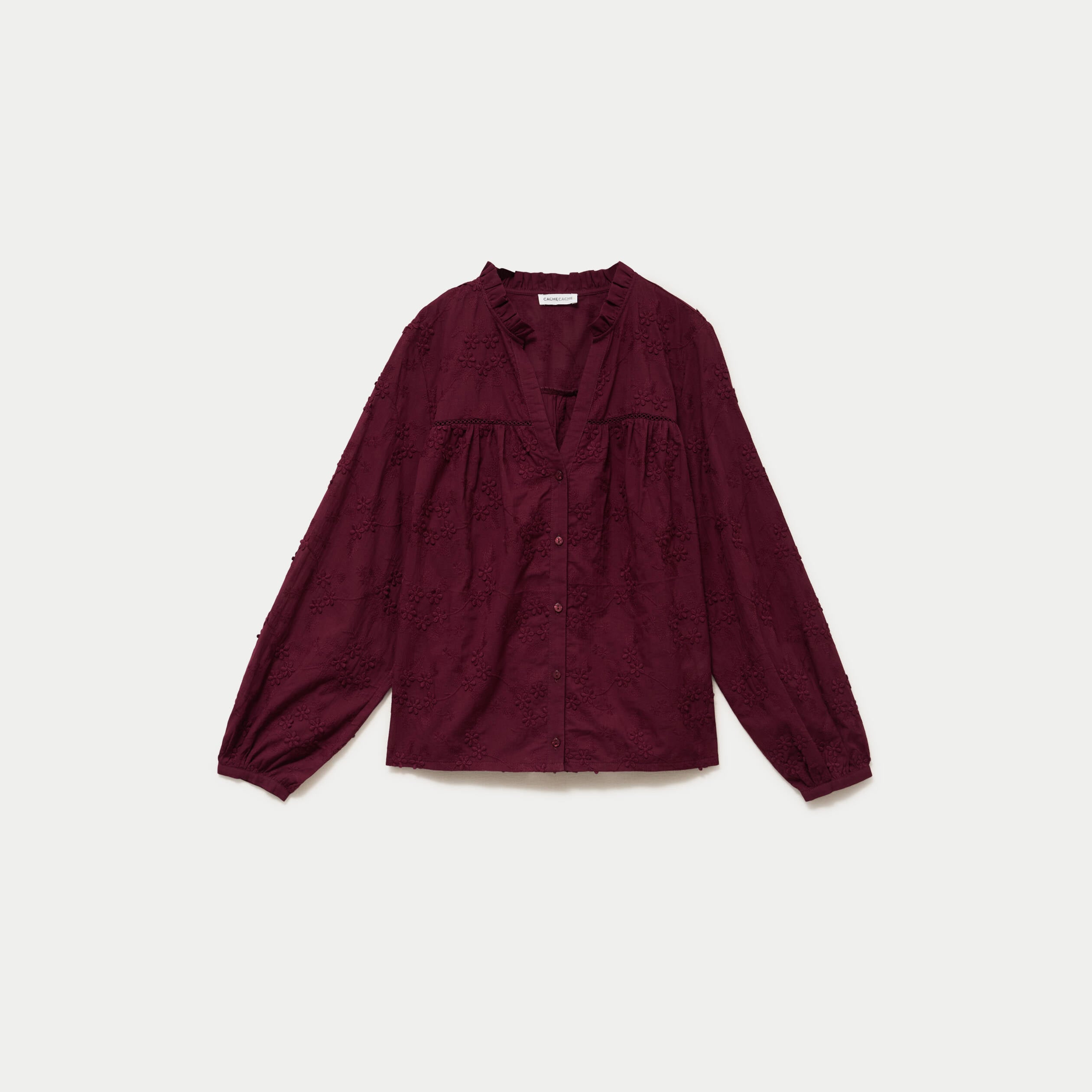 Blouse droite col rond manches longues bordeaux femme