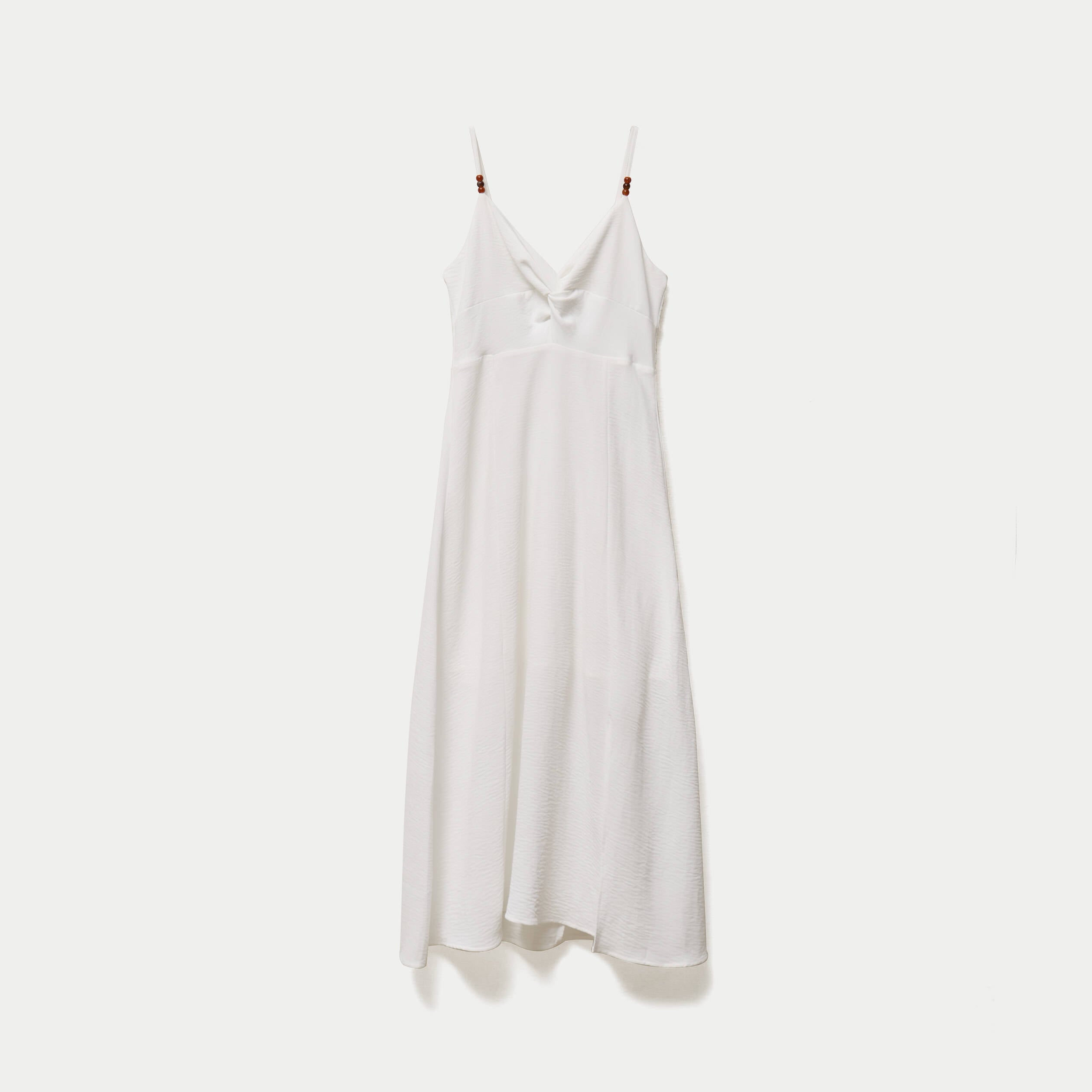 Robe longue &eacute;vas&eacute;e &agrave; fines bretelles ecru femme