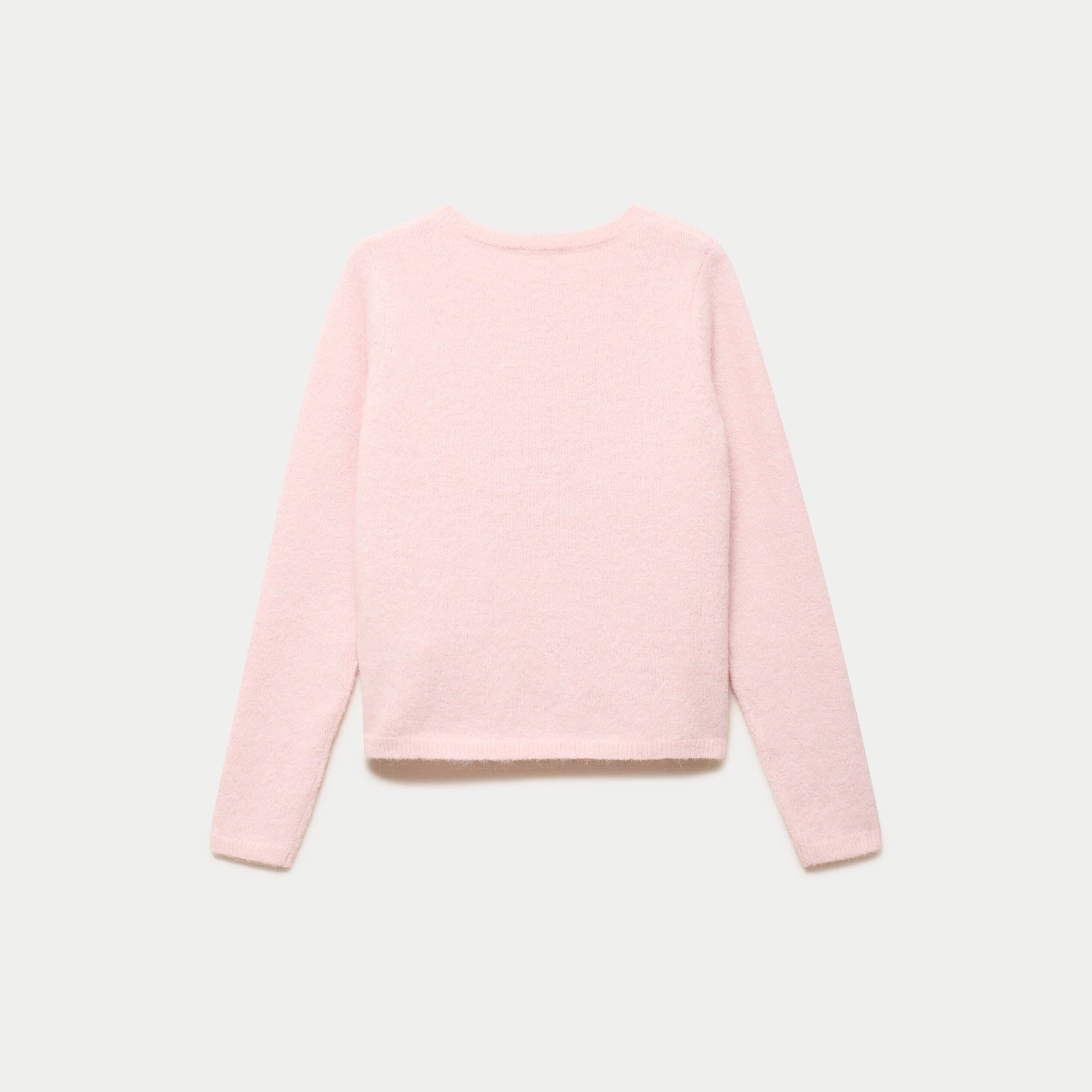 Gilet col rond manches longues rose clair femme