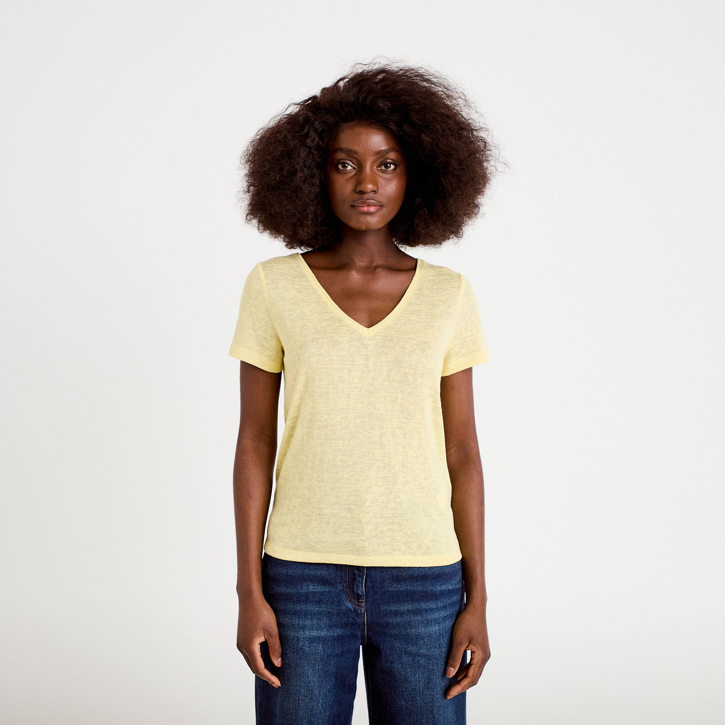 T-shirt noeuds dos jaune clair femme