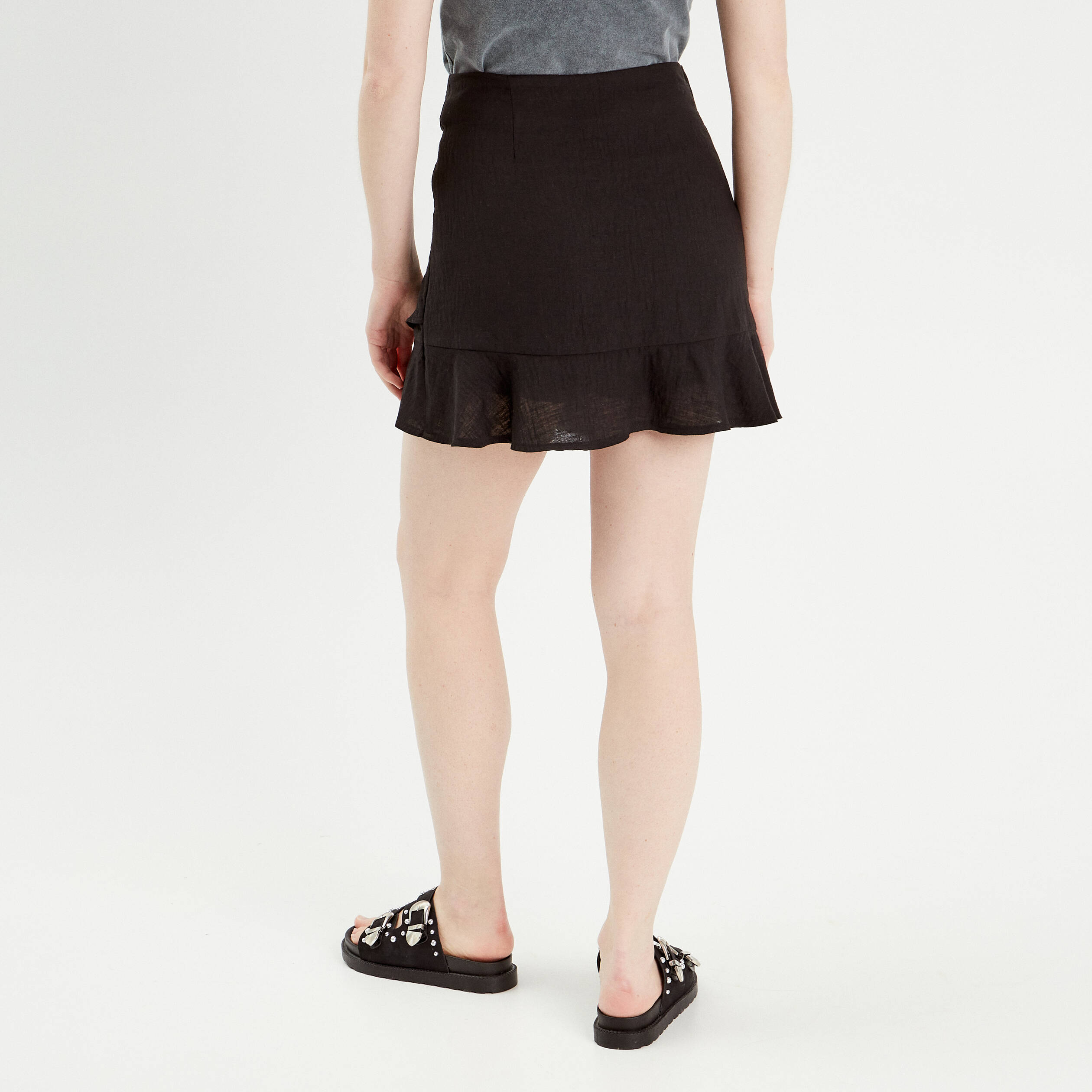 Jupe &eacute;vas&eacute;e fluide volants noir femme