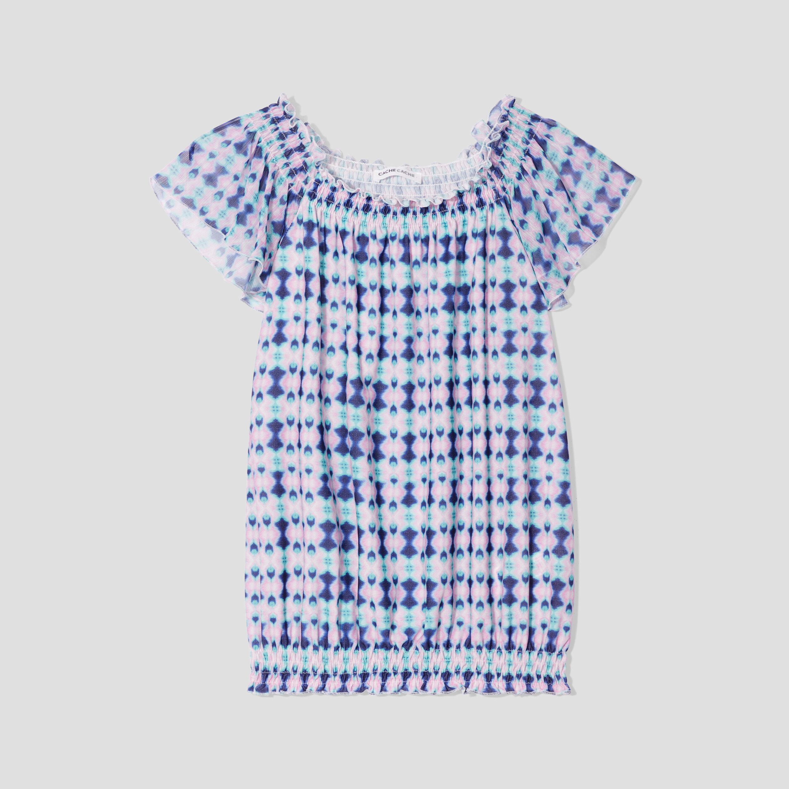 t shirt manches courtes smocke bleu fonce femme T-shirt manches courtes smocké bleu foncé femme