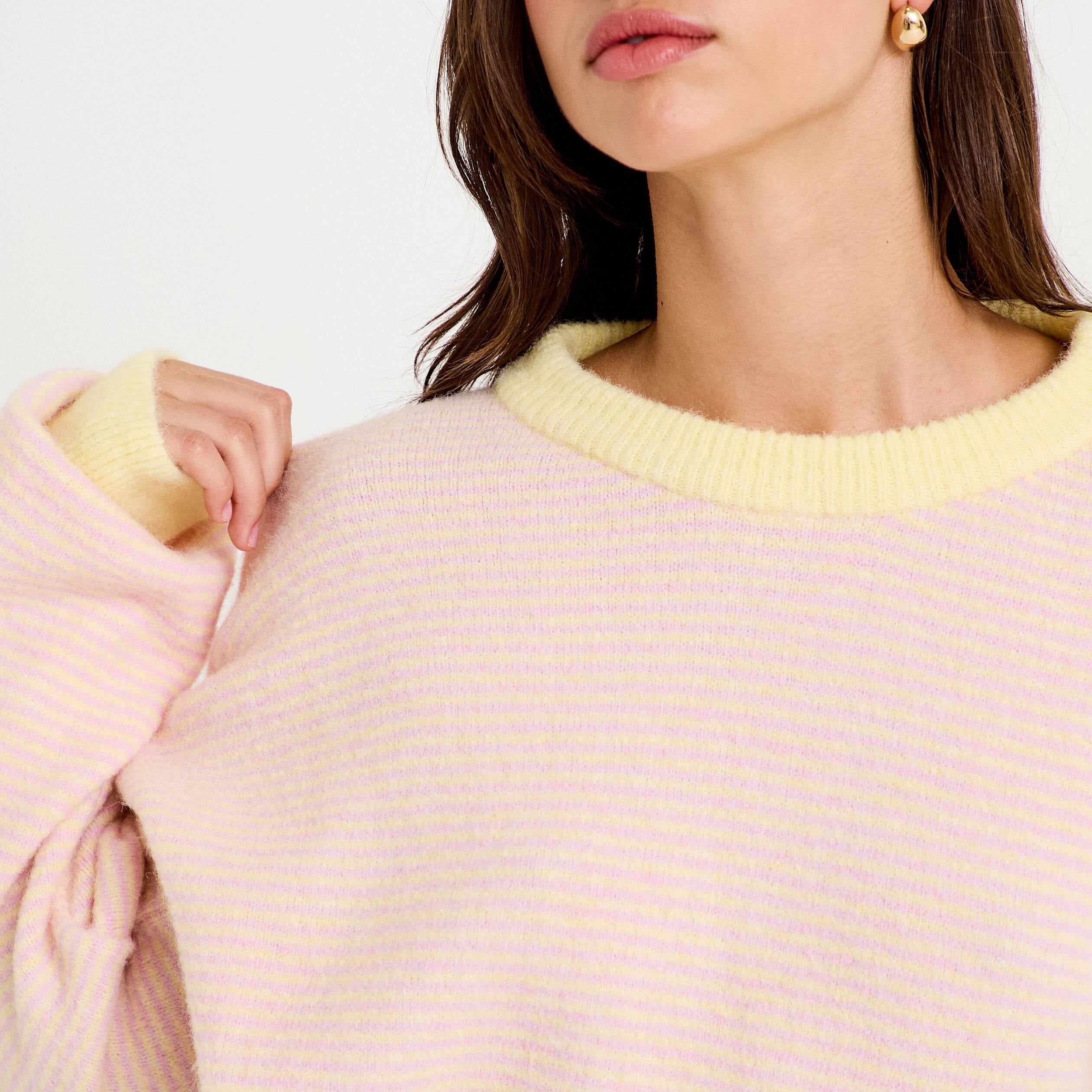 Pull ample col rond manches longues rose clair femme