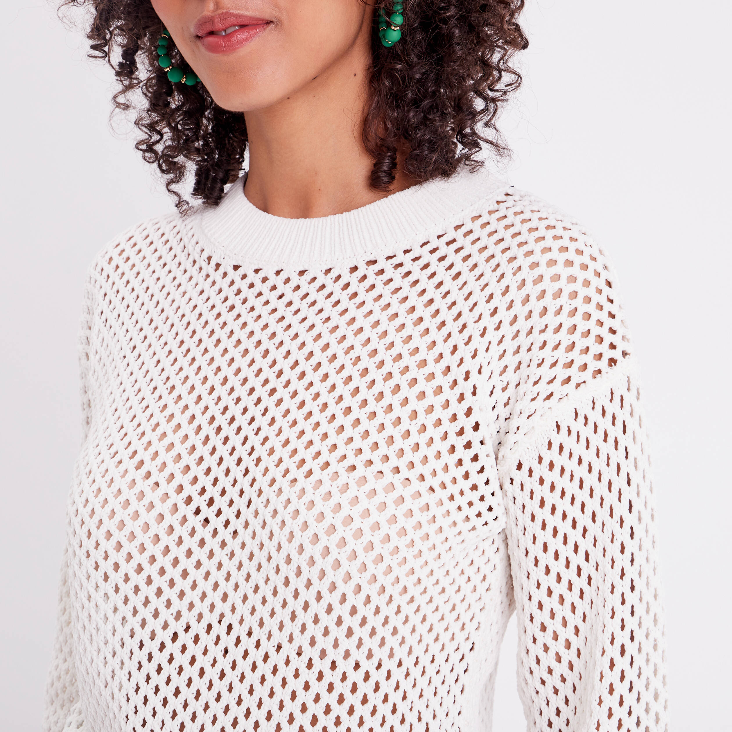 pull ajoure col rond ecru femme Pull ajouré col rond ecru femme