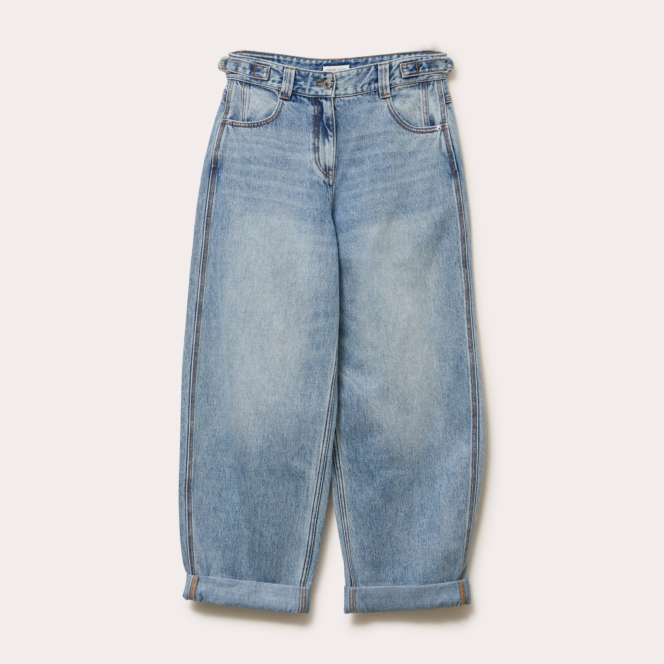 Jean barrel long en coton denim double stone femme