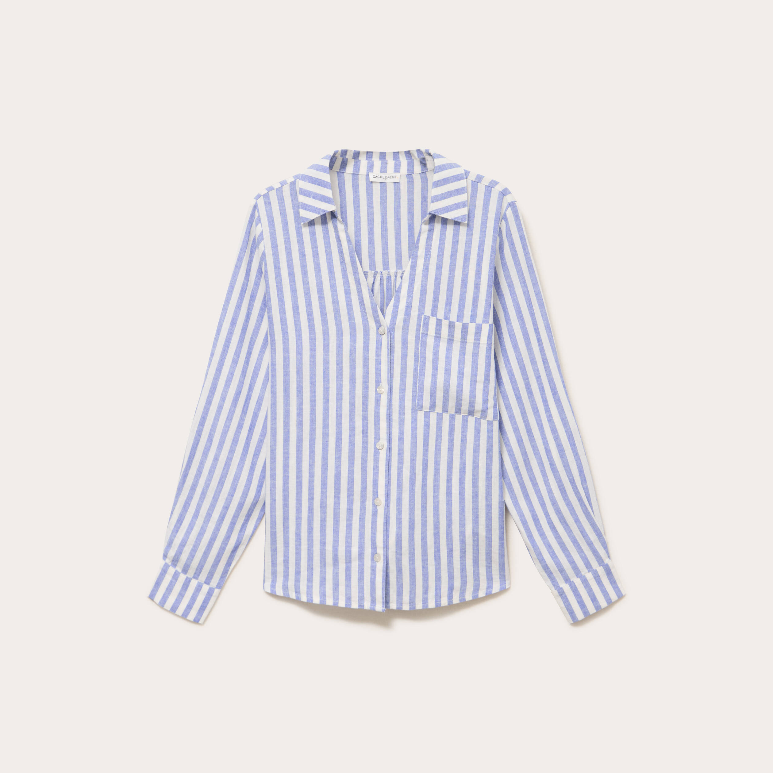 Chemise lin col V manches longues blanc femme