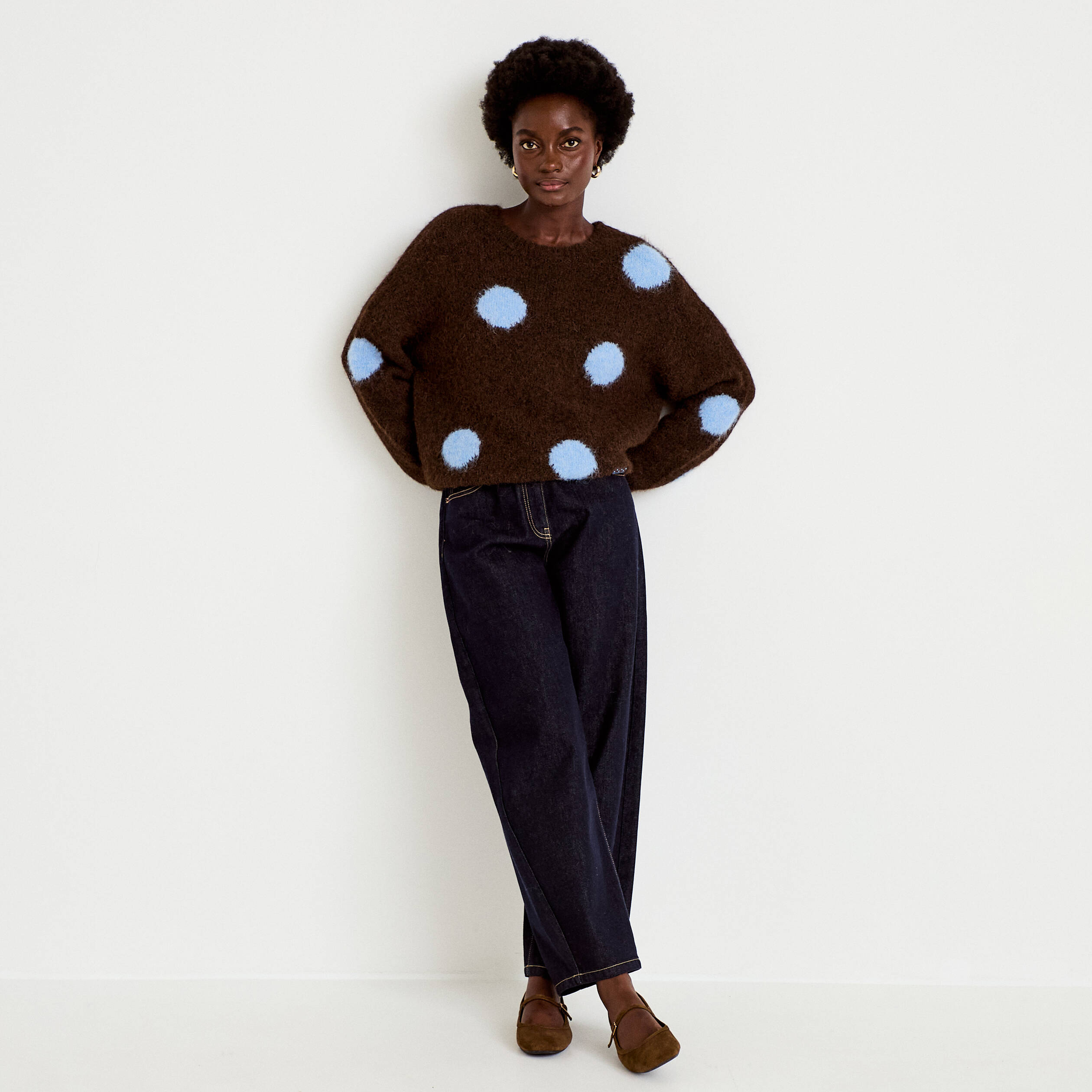 Pull manches longues marron fonc&eacute; femme