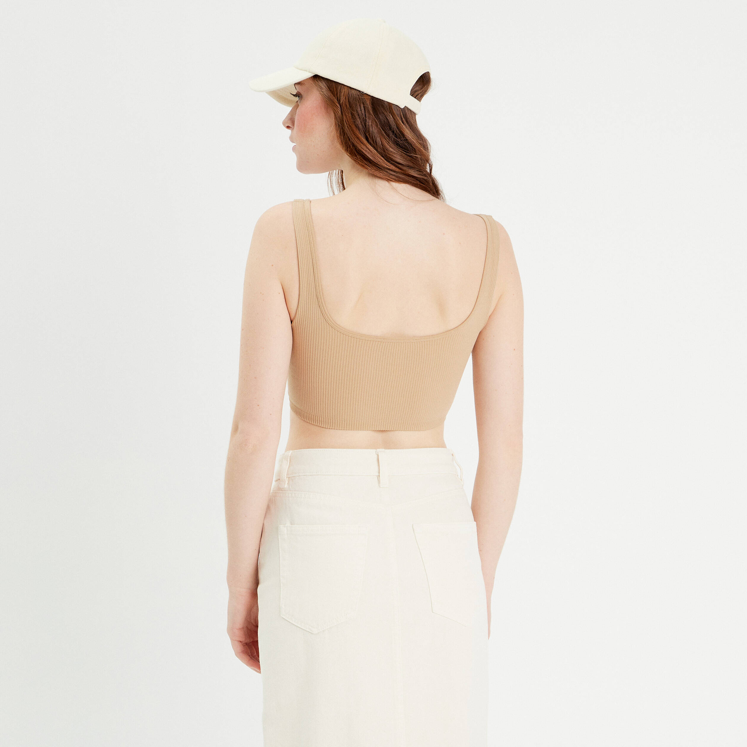 D&eacute;bardeur cropped c&ocirc;tel&eacute; beige femme
