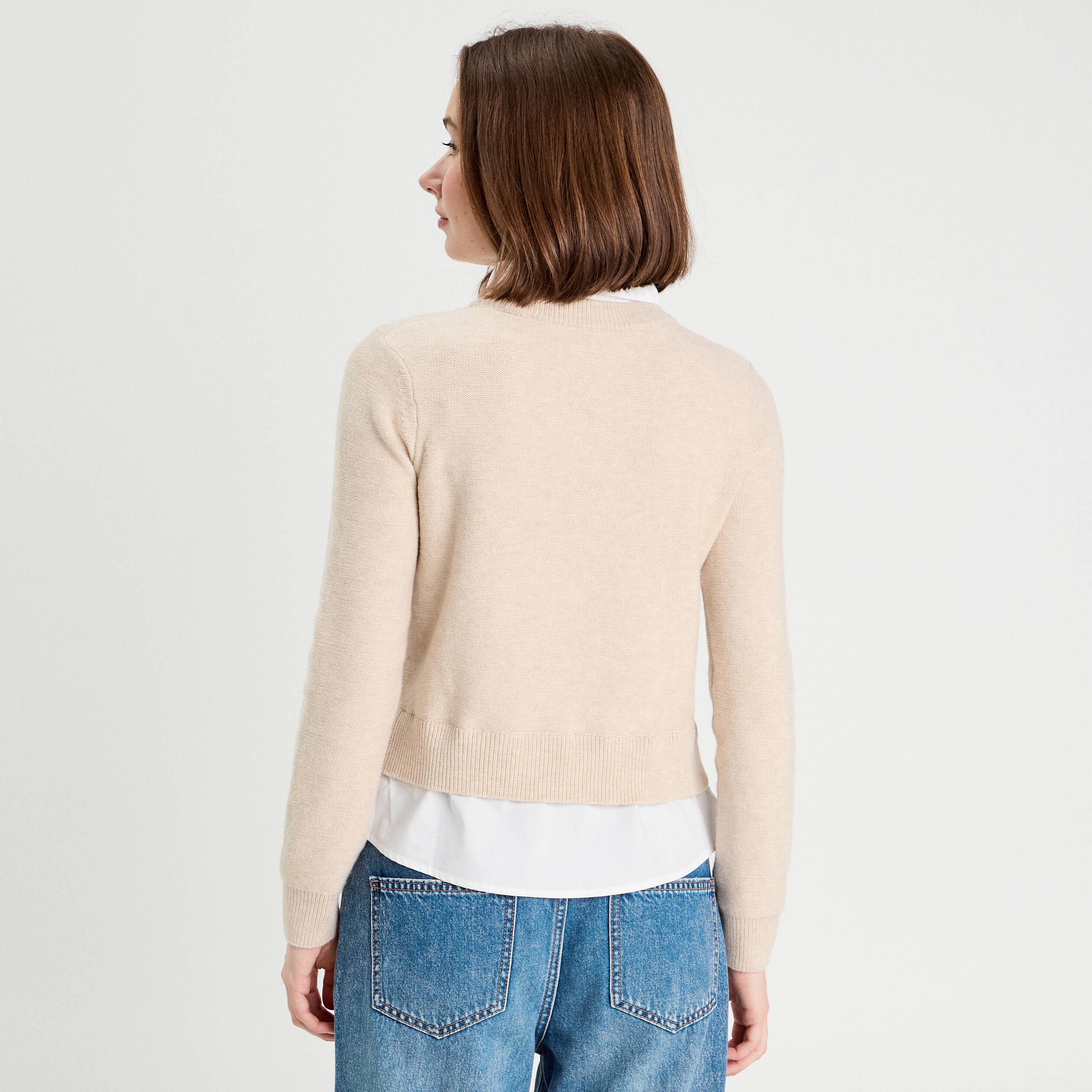 Pull chemise 2-en-1 beige femme