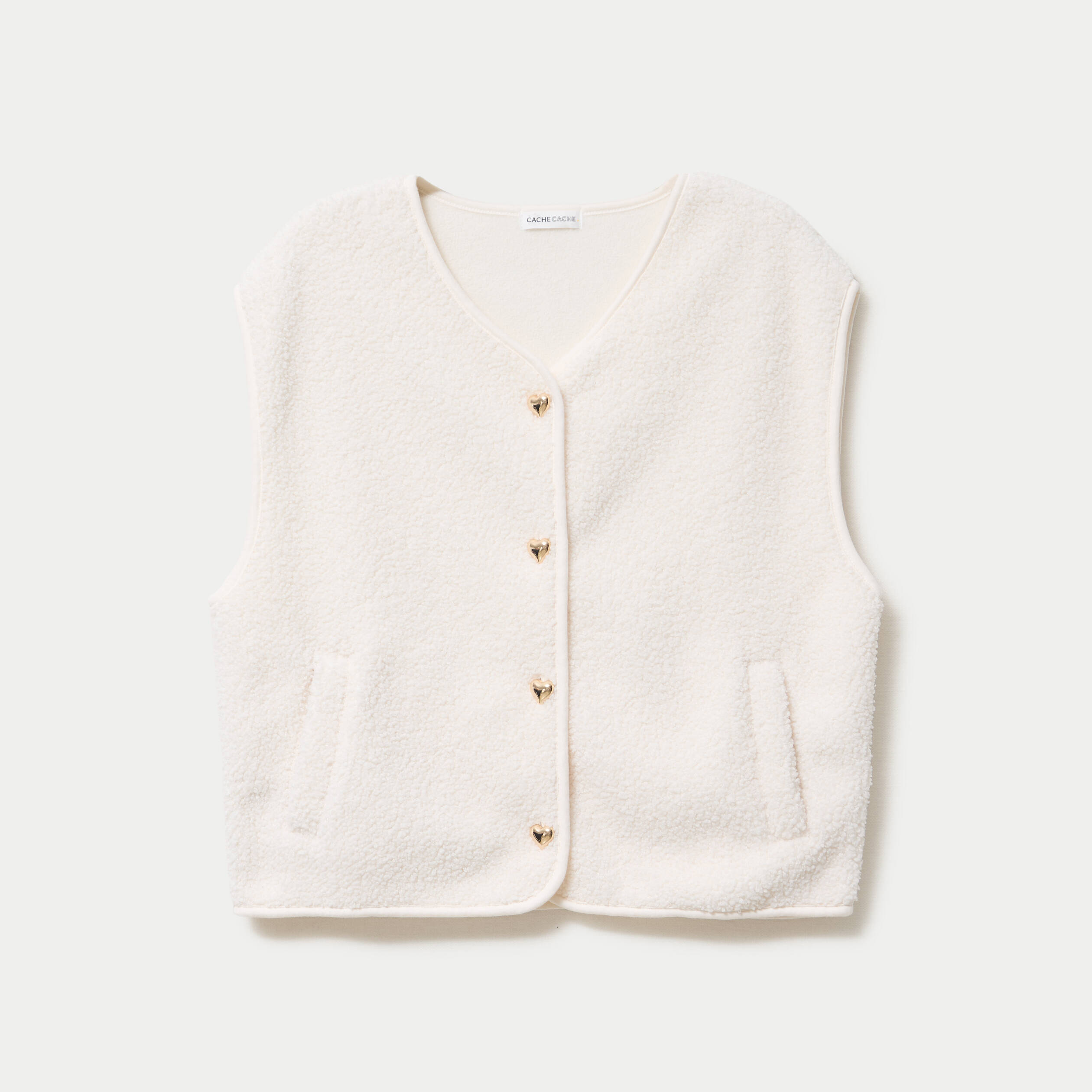 Gilet sans manches effet polaire ecru femme