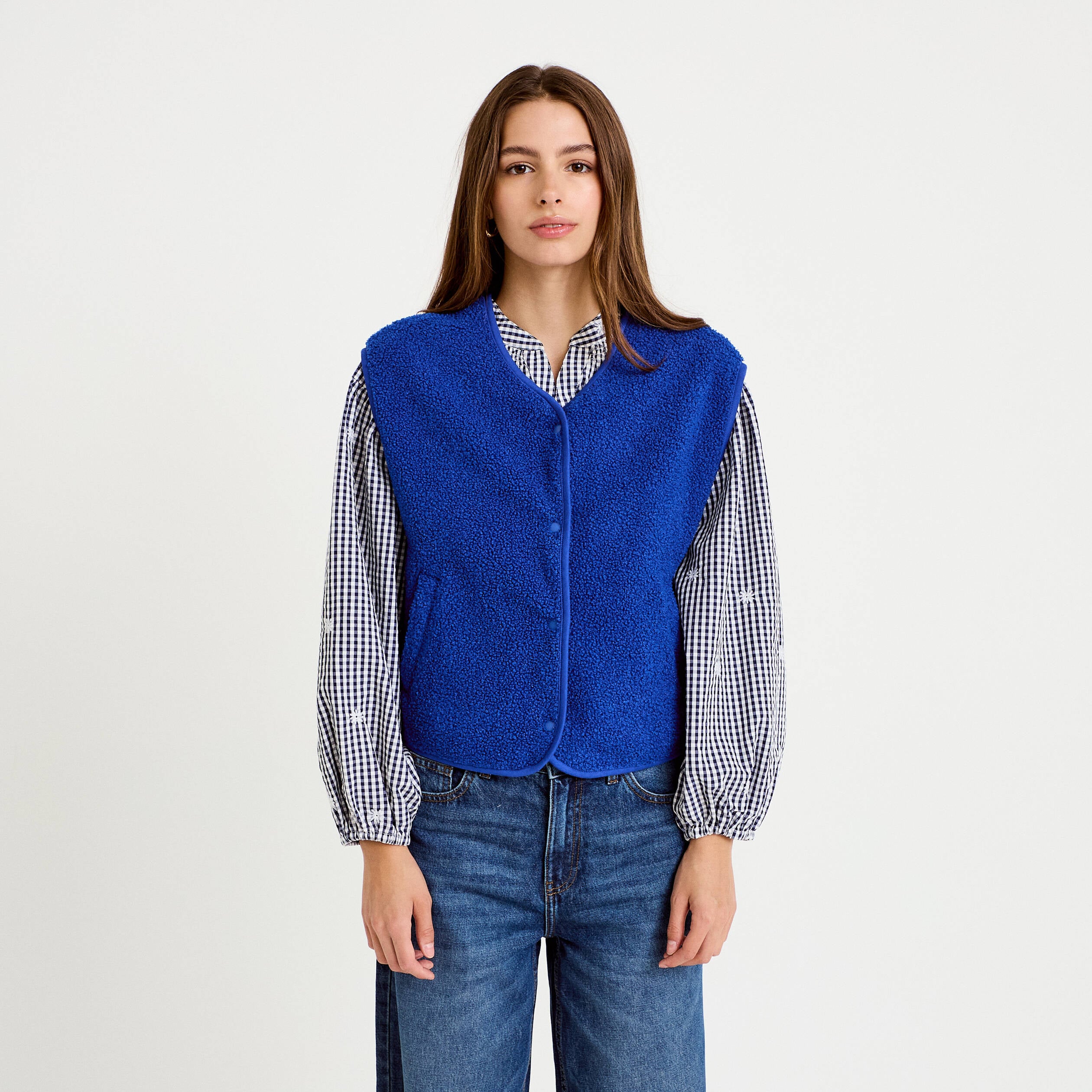 Gilet sans manches effet polaire bleu electrique femme