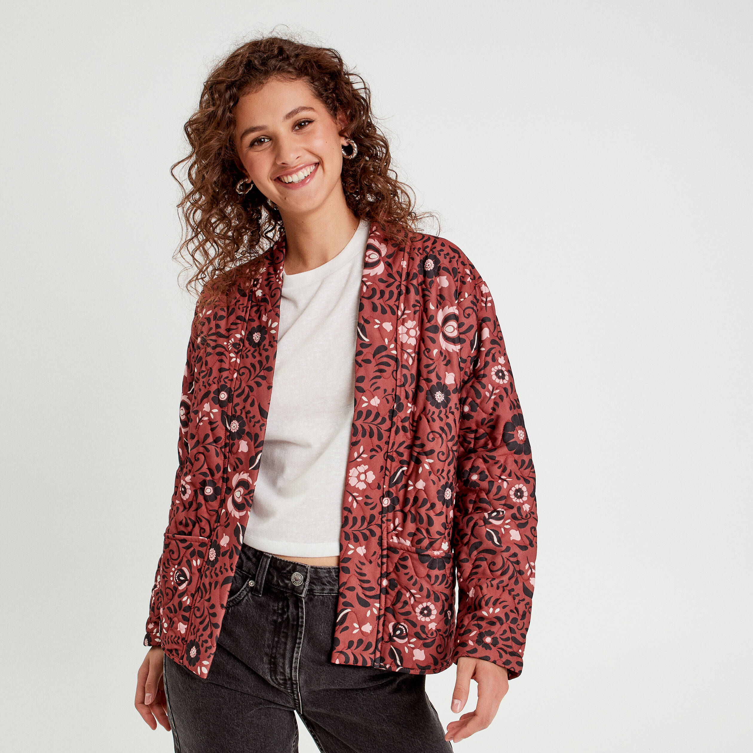 Veste effet matelass&eacute; rose femme