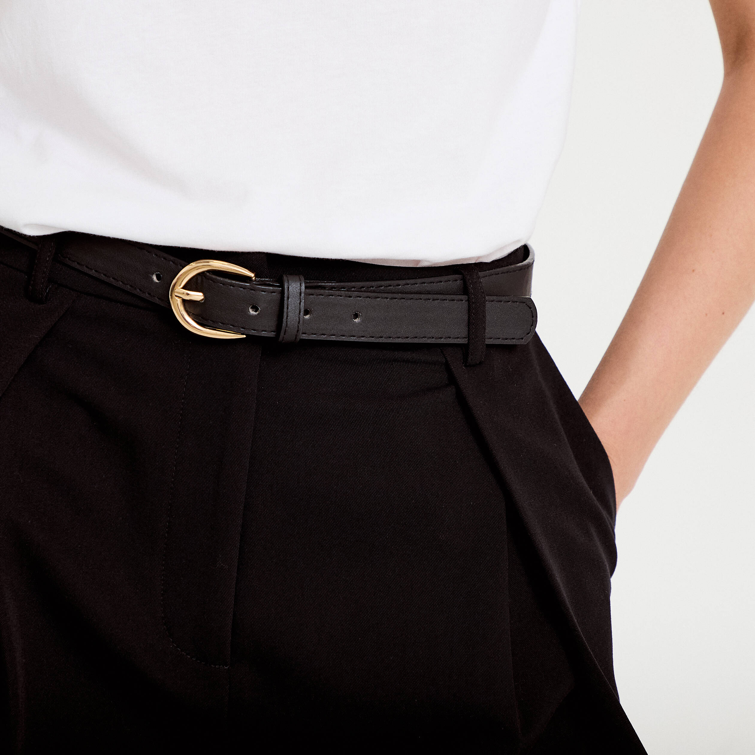 Pantalon large avec ceinture amovible noir femme
