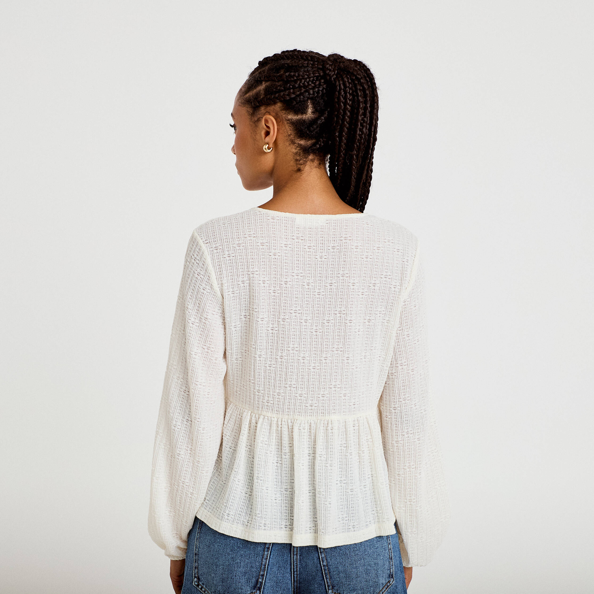 Blouse noeuds contrast&eacute;s ecru femme