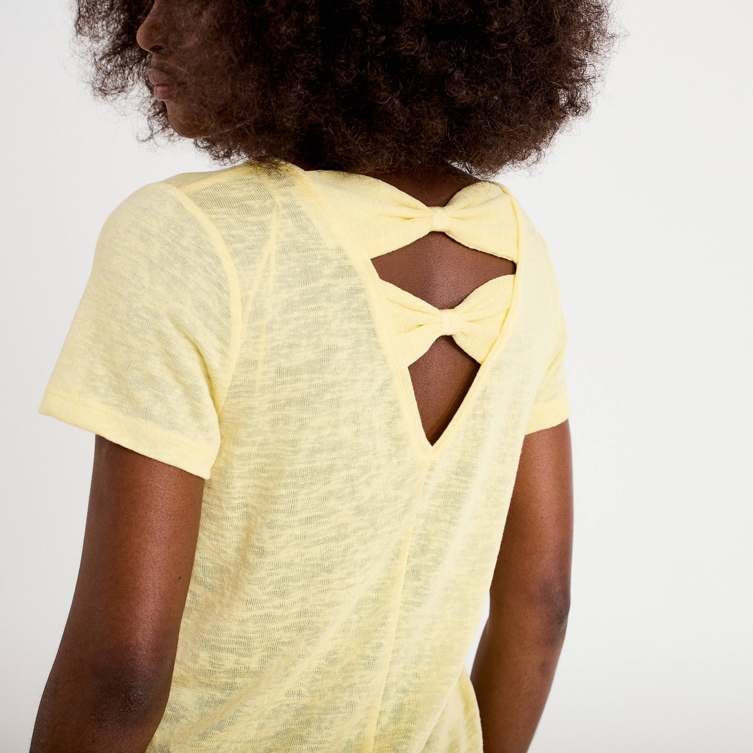 T-shirt noeuds dos jaune clair femme