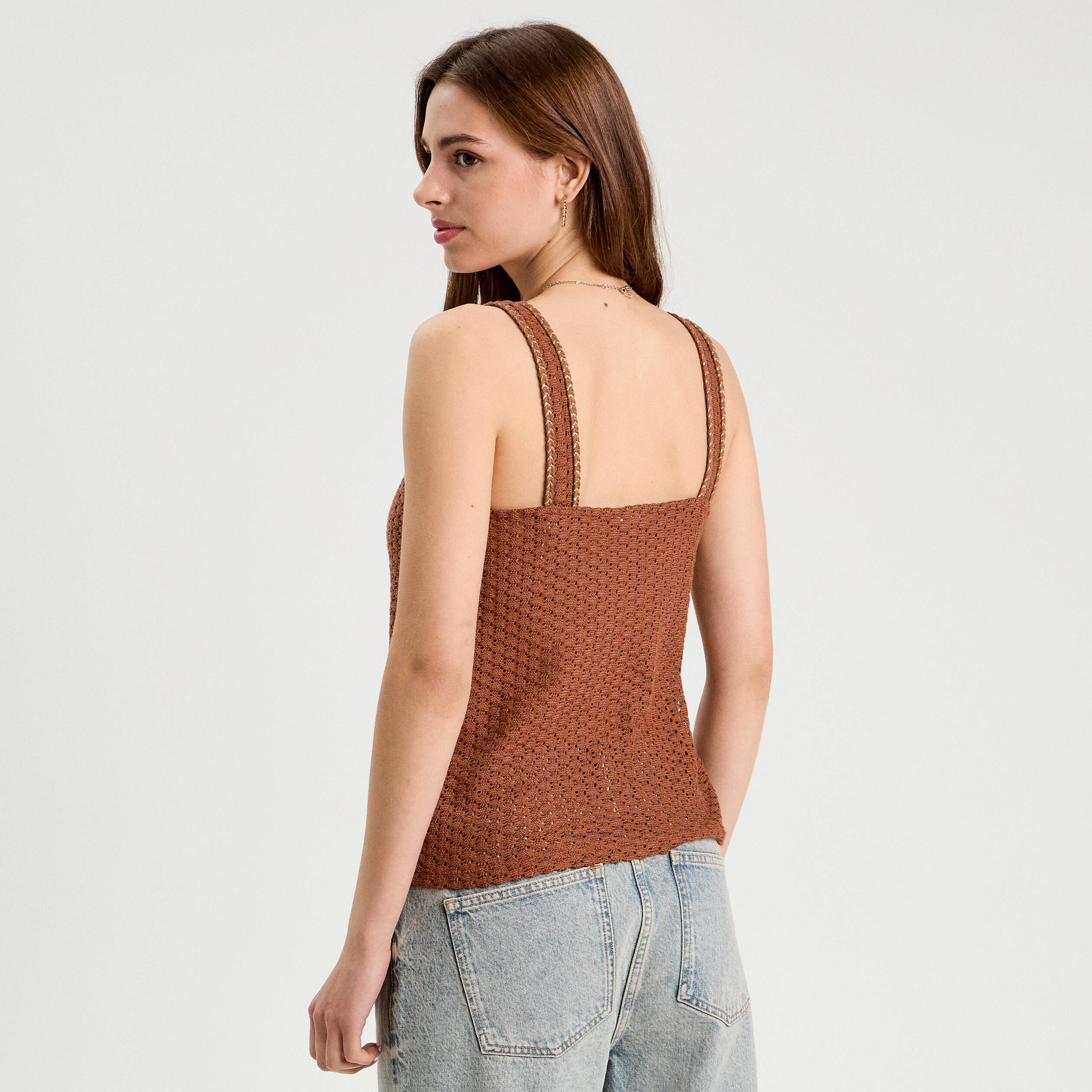 debardeur effet crochet marron femme Débardeur effet crochet marron femme