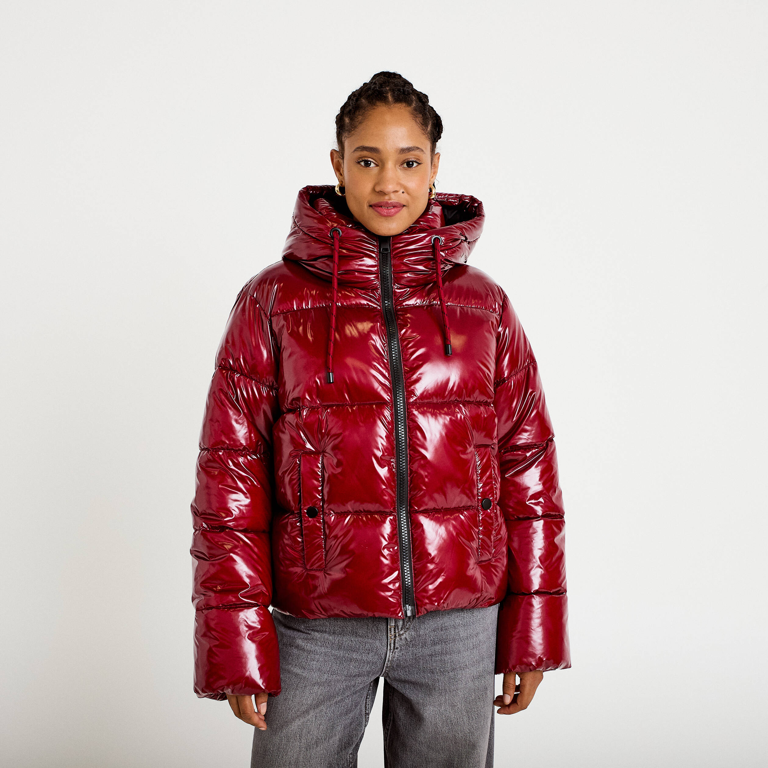 Doudoune bas resserr&eacute; manches longues rouge femme