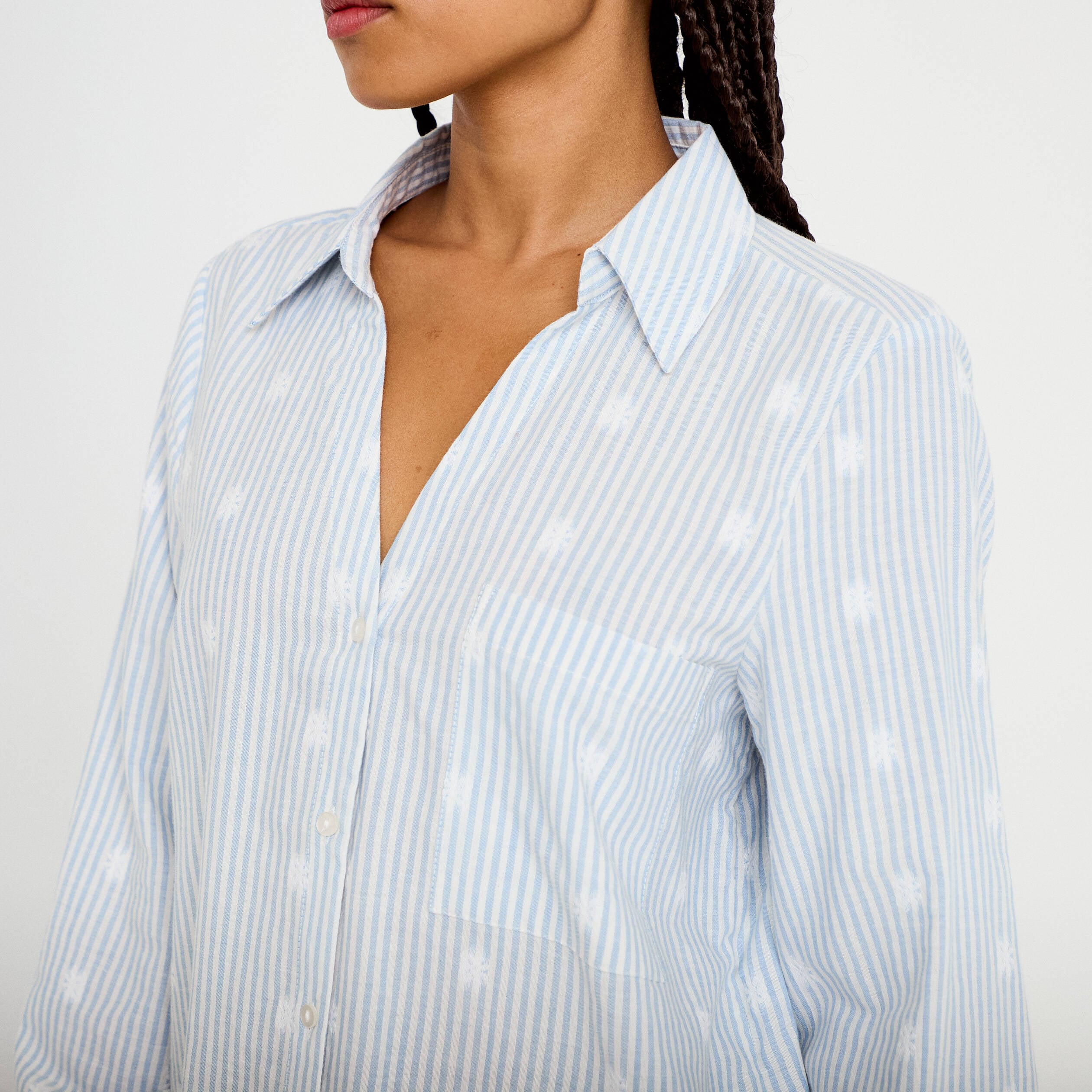 Chemise droite manches longues bleu clair femme