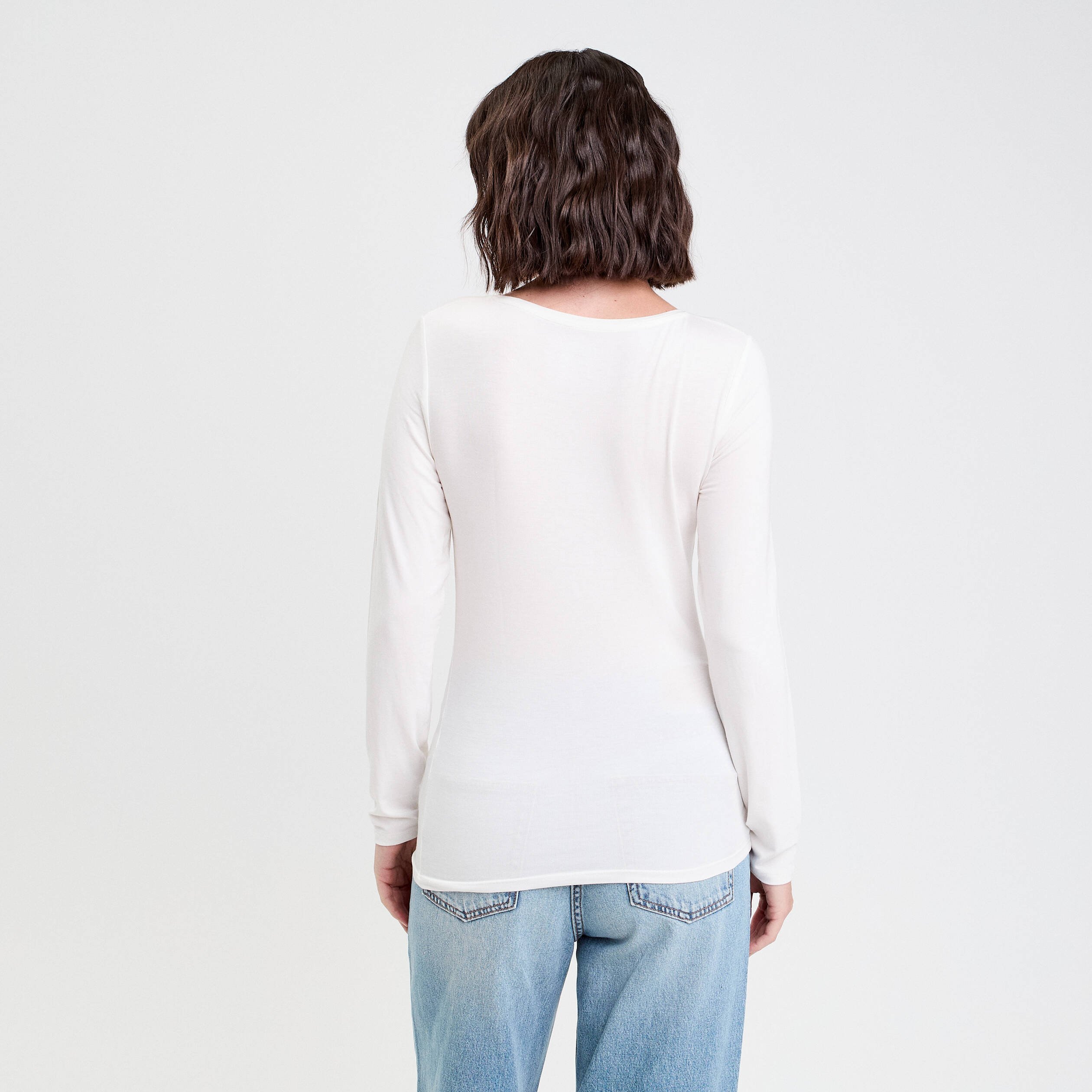 t shirt uni a manches longues ecru femme T-shirt uni à manches longues ecru femme