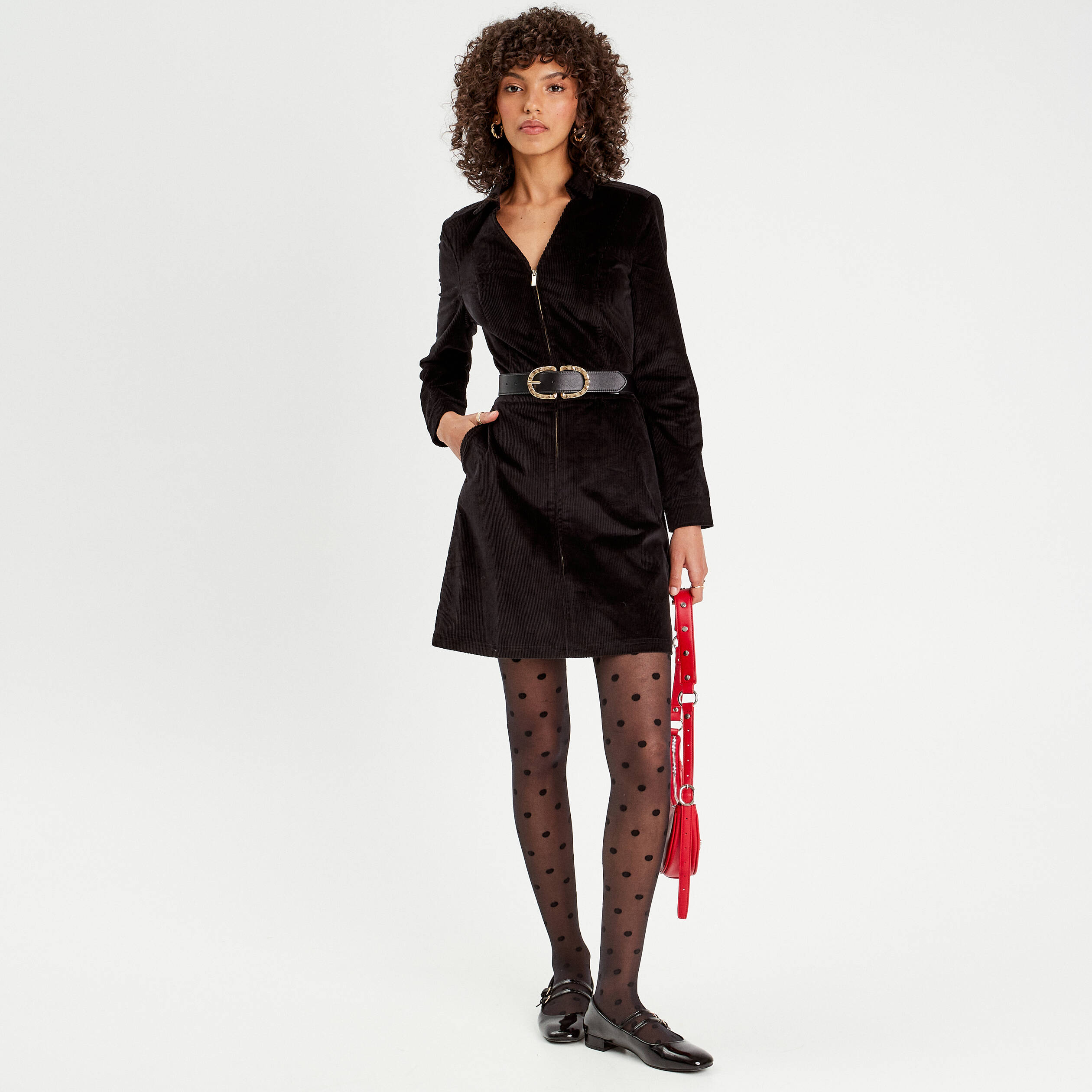 robe trapeze velours zippee noir femme Robe trapèze velours zippée noir femme