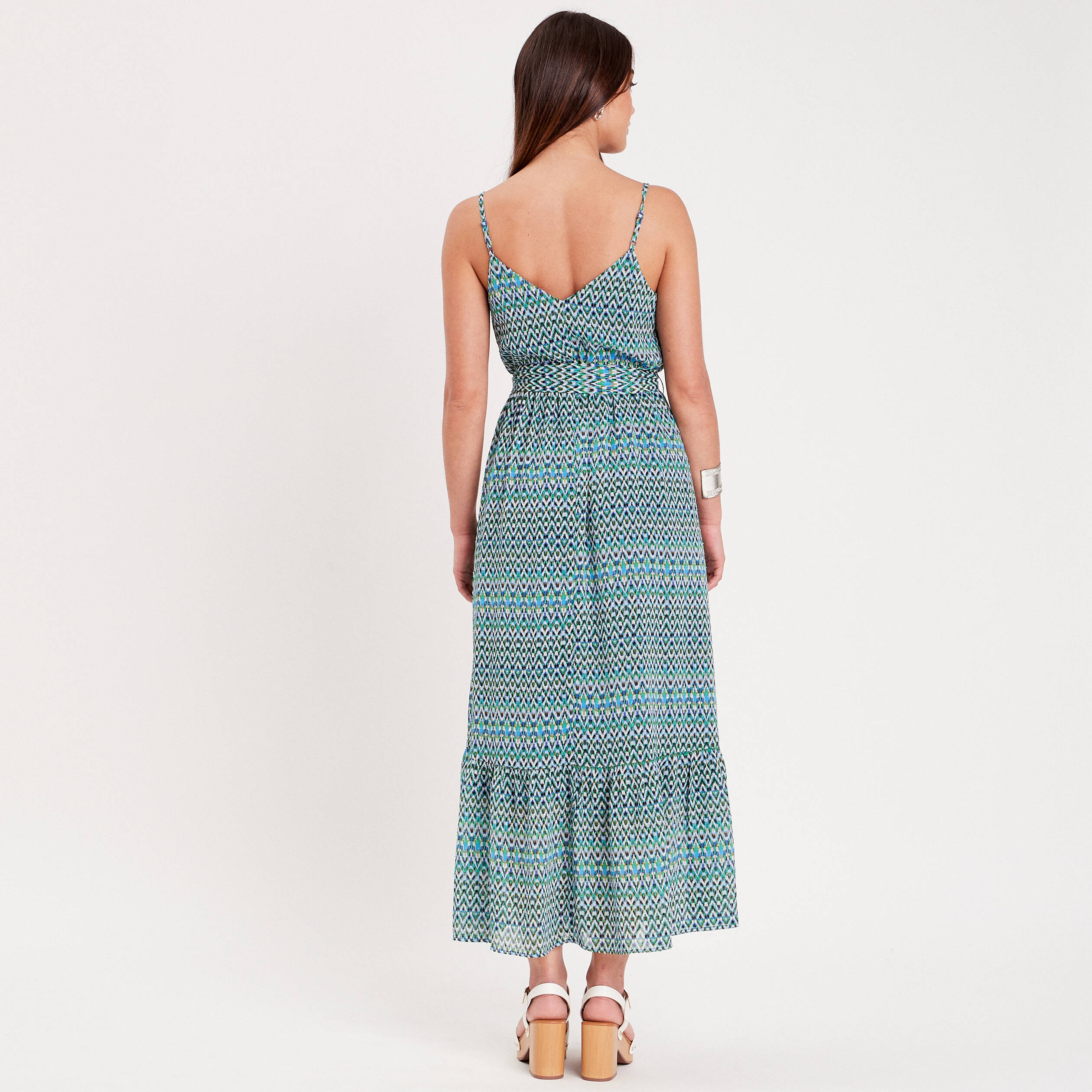 Robe Longue D'été NAF NAF à Boutons, Bleu Roi, Bretelles Et Volants - Taille ?