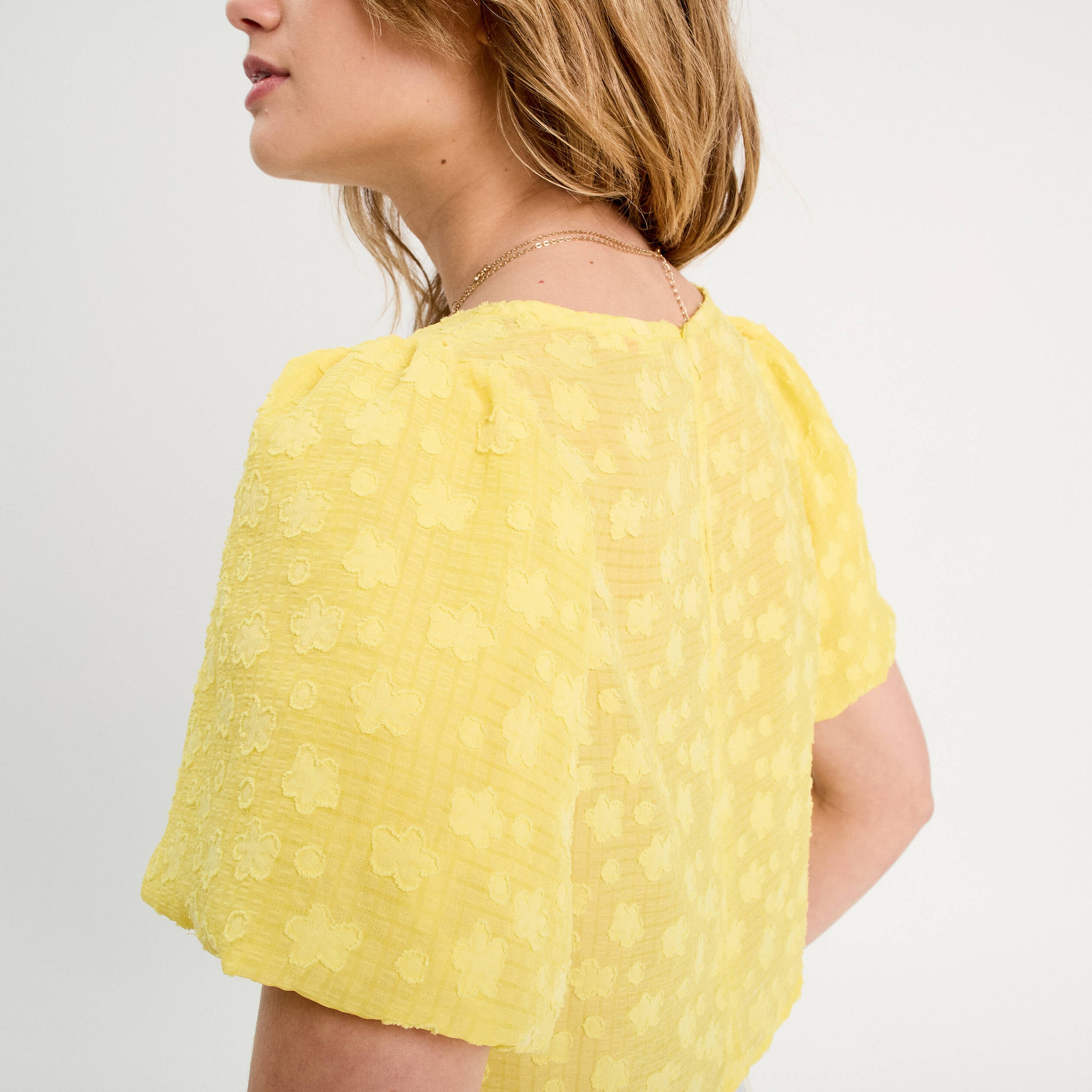 Blouse manches courtes jaune pastel femme