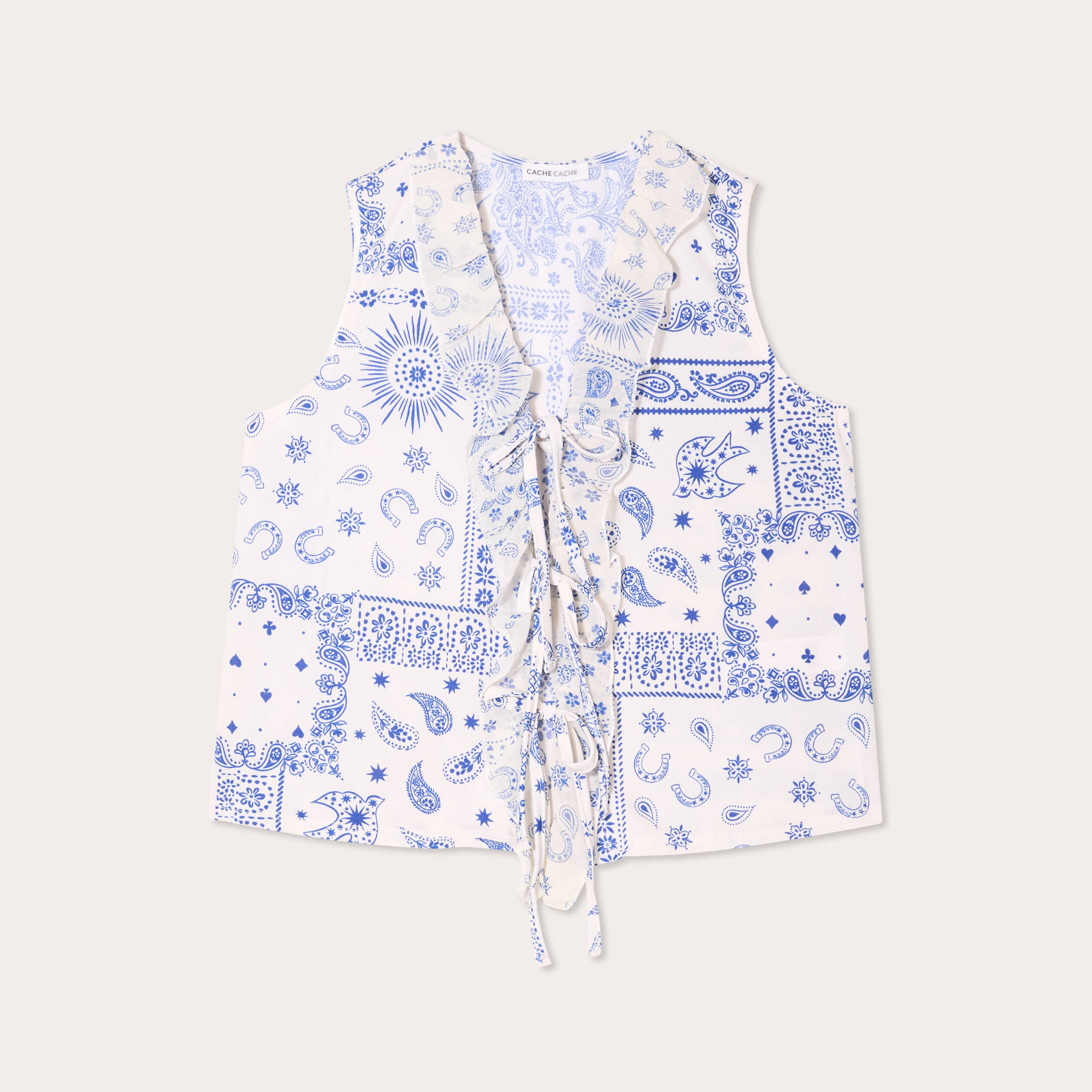 Blouse nou&eacute;e sans manches blanc femme