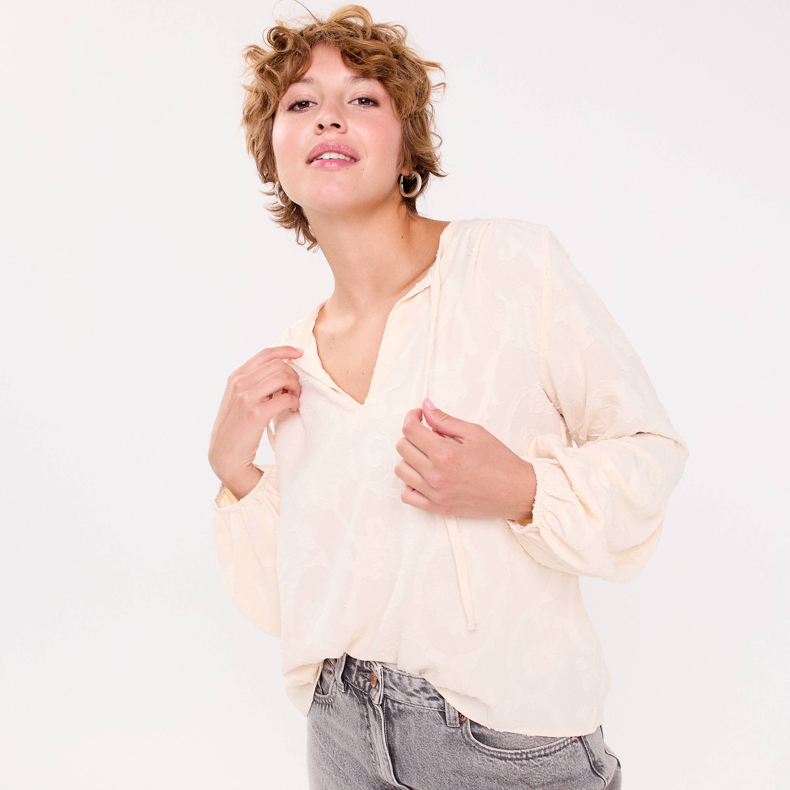 Blouse manches longues ecru femme