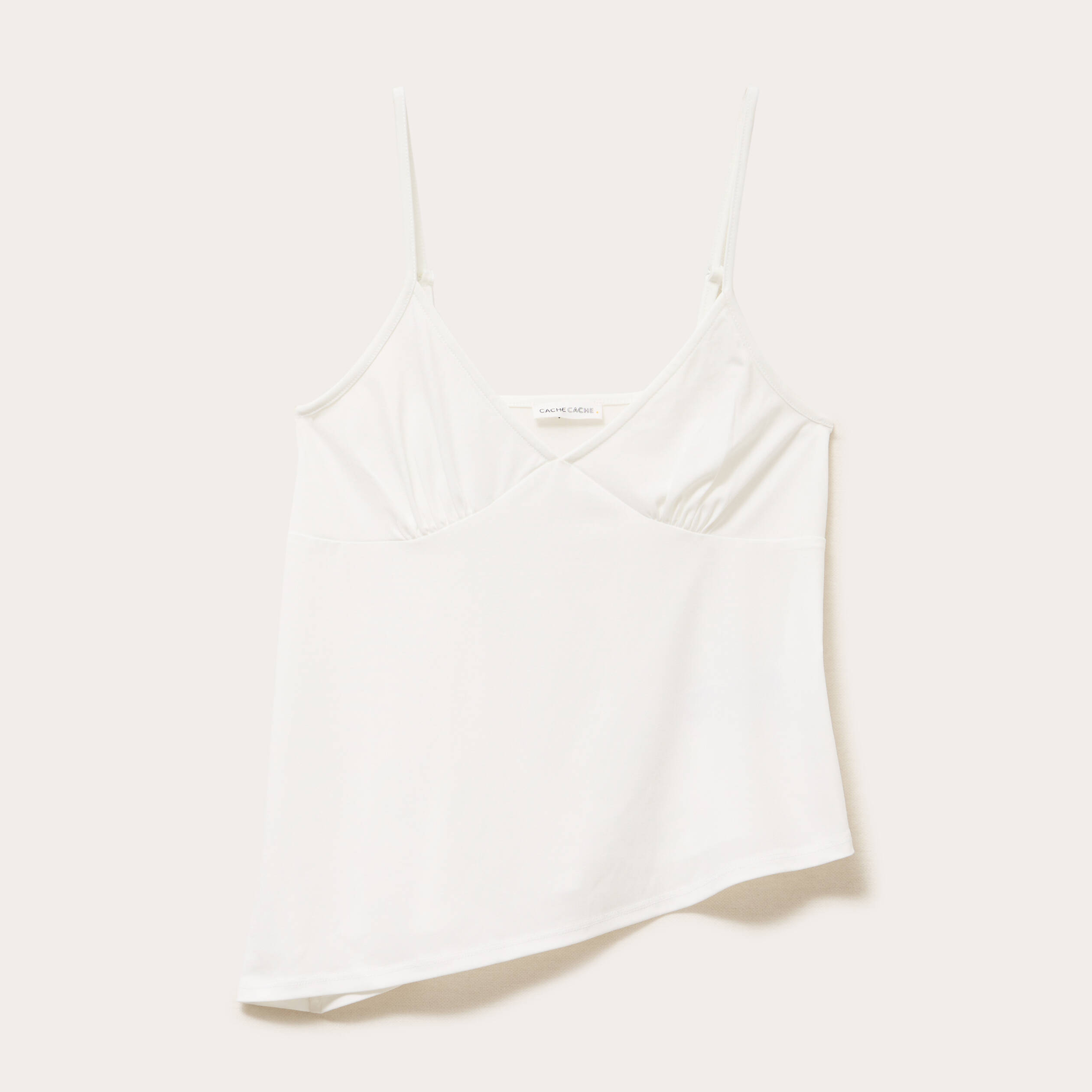 debardeur asymetrique court col v ecru femme Débardeur asymétrique court col v ecru femme
