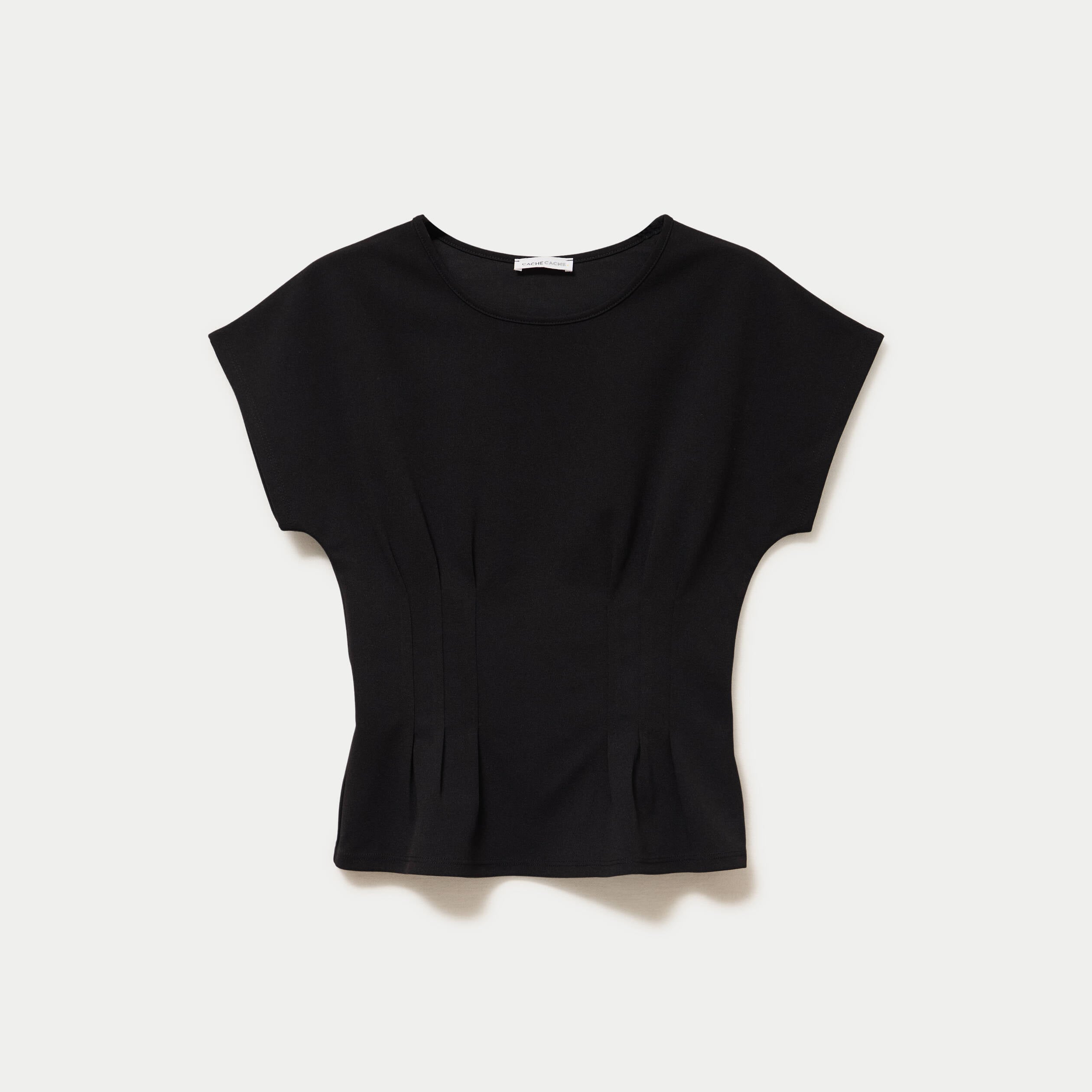 Top ajust&eacute; col rond manches courtes noir femme