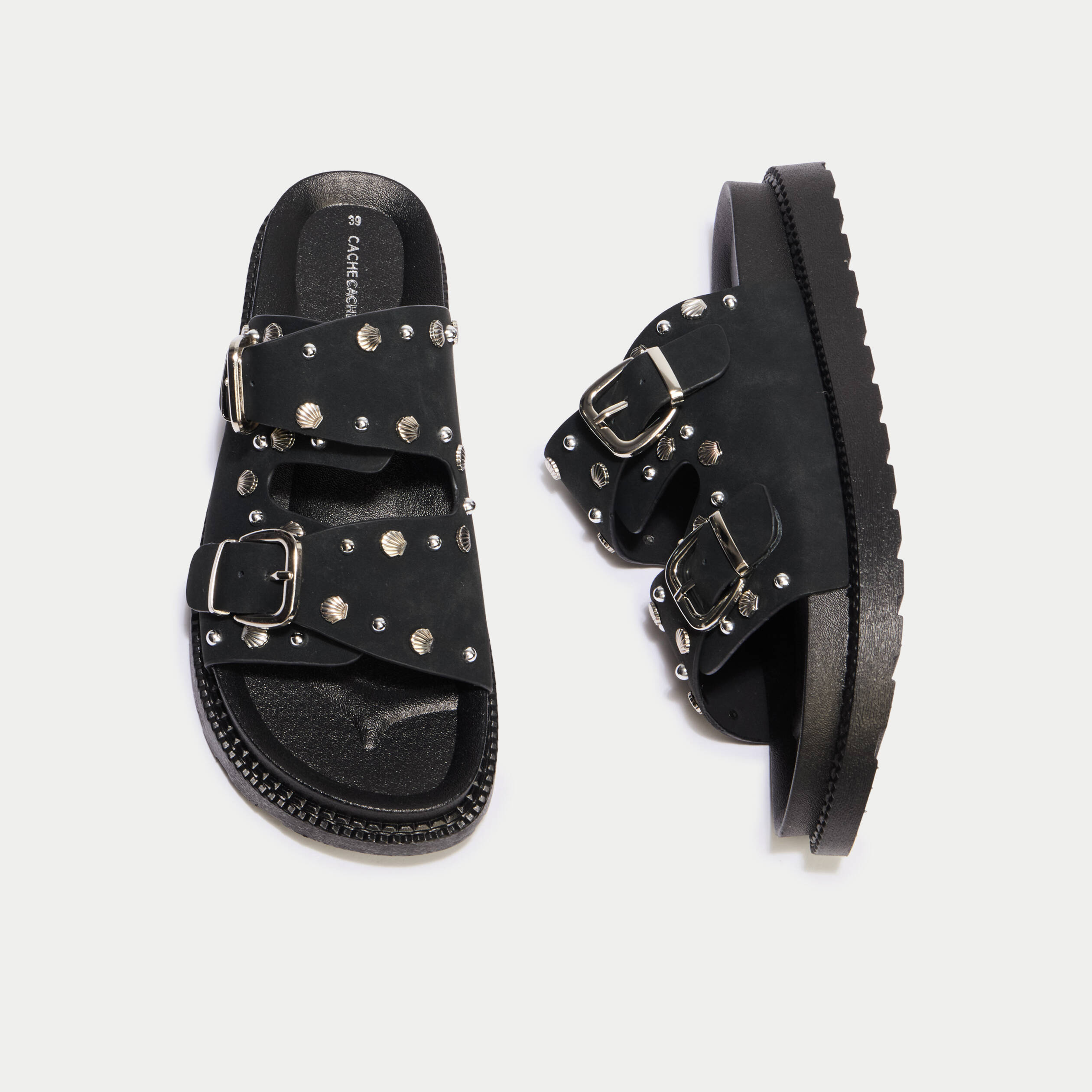 Mules &agrave; d&eacute;tails clout&eacute;s noir femme