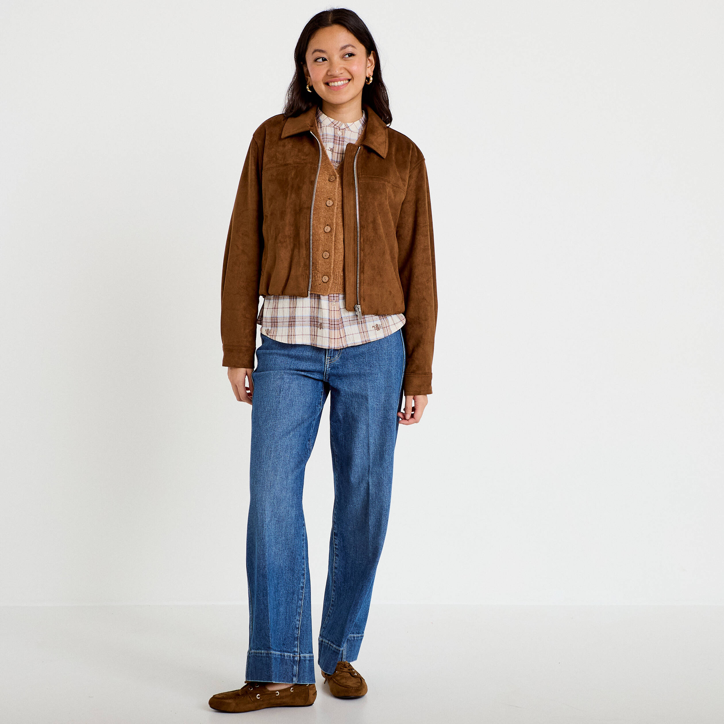 Veste effet boule oversize cropped marron femme