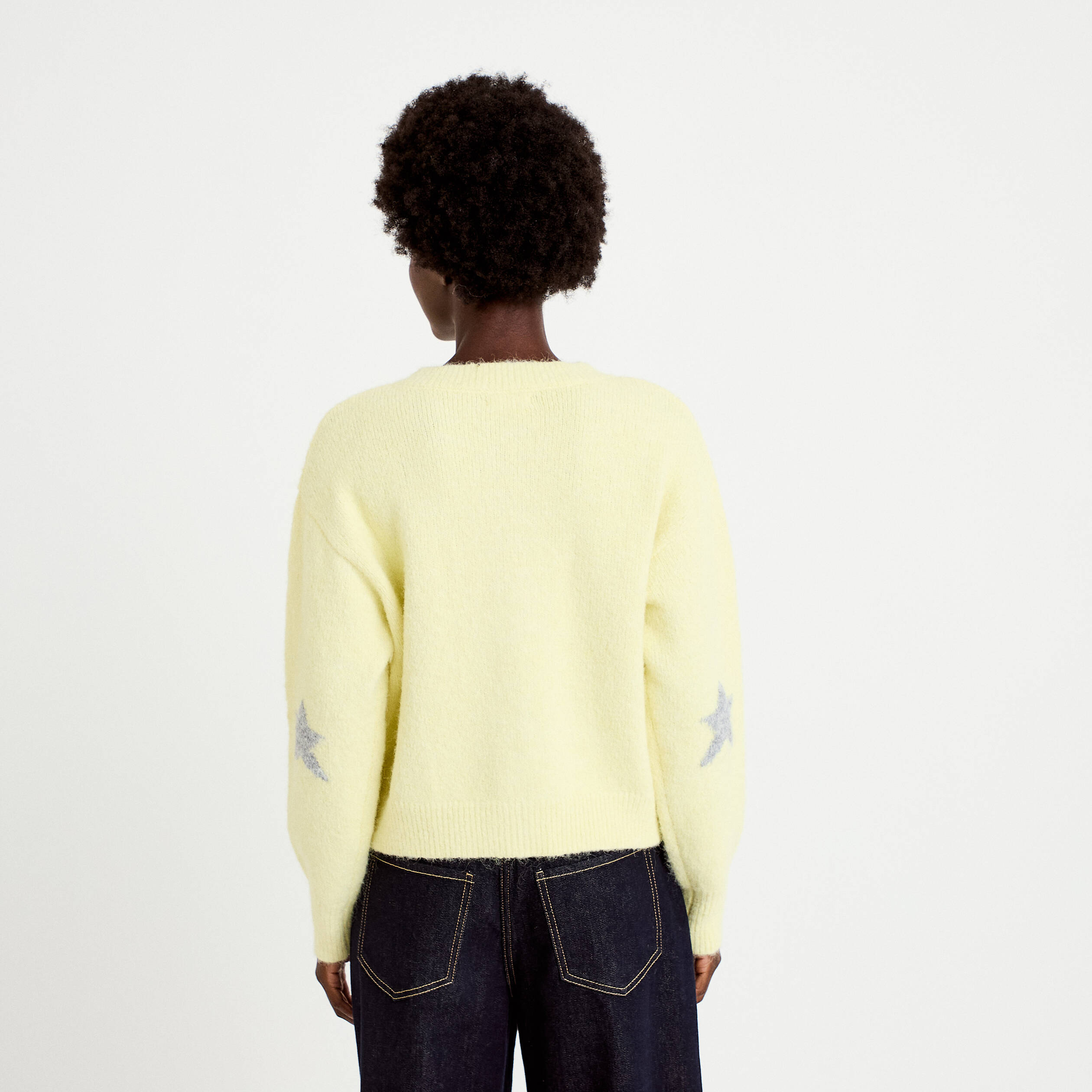 Gilet ample col rond manches longues jaune clair femme