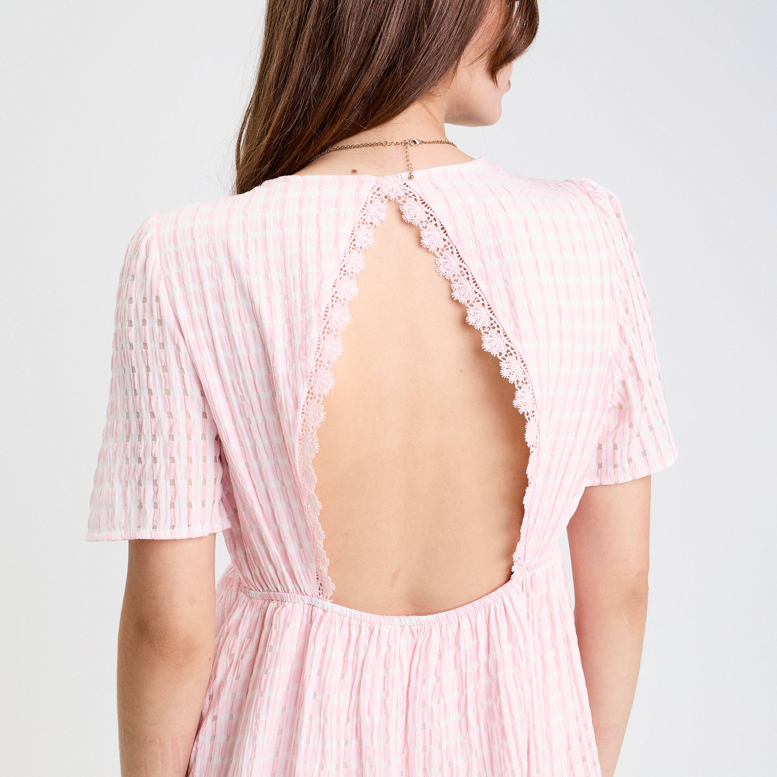 robe evasee col v doublure viscose rose femme Robe évasée col V doublure viscose rose femme