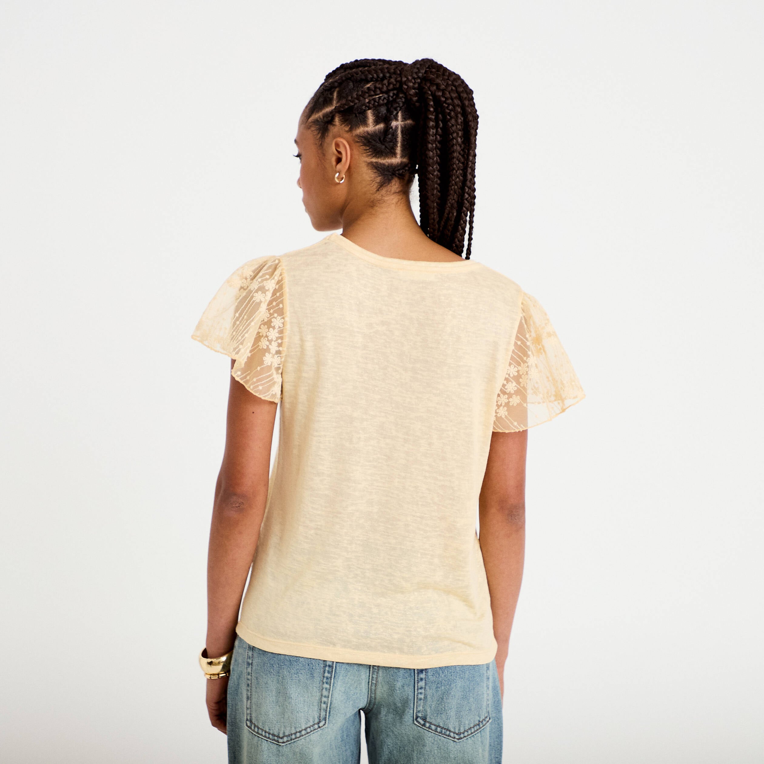 T-shirt manches dentelle sable femme