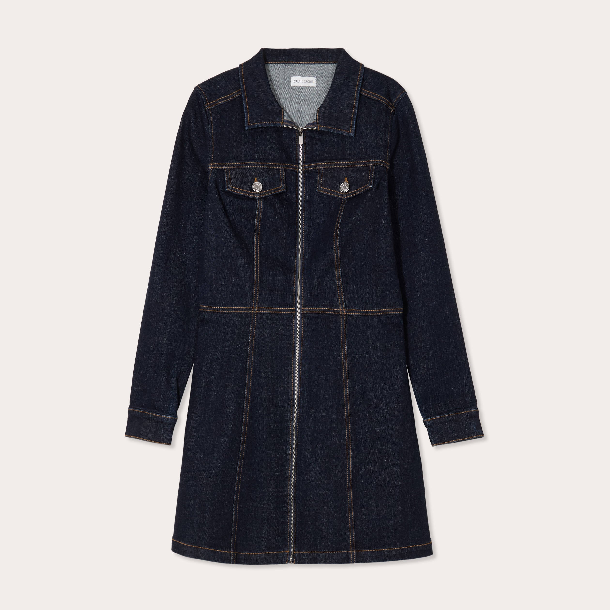 Robe droite zipp&eacute;e en jean denim brut femme