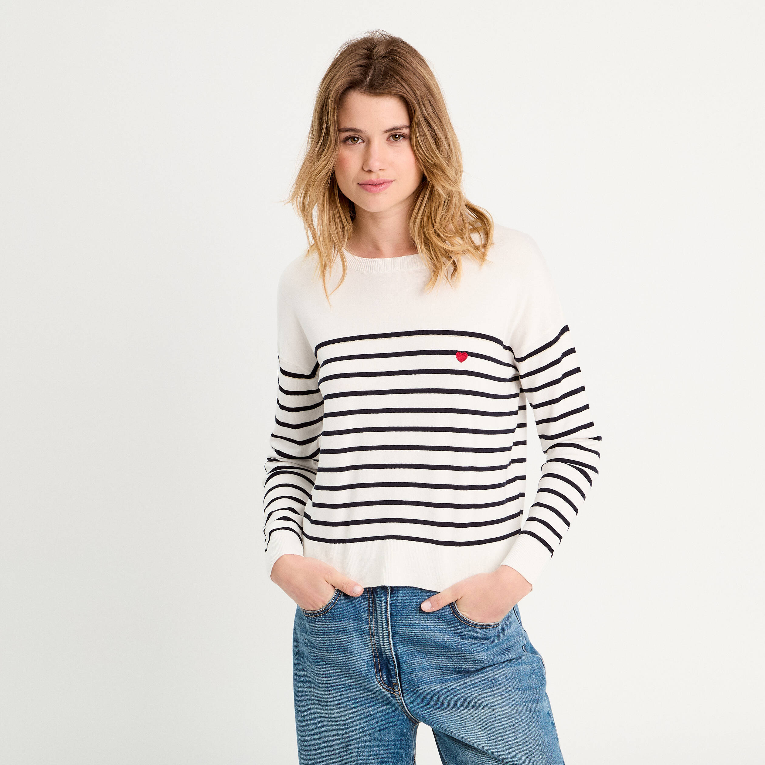 Pull manches longues bleu marine femme